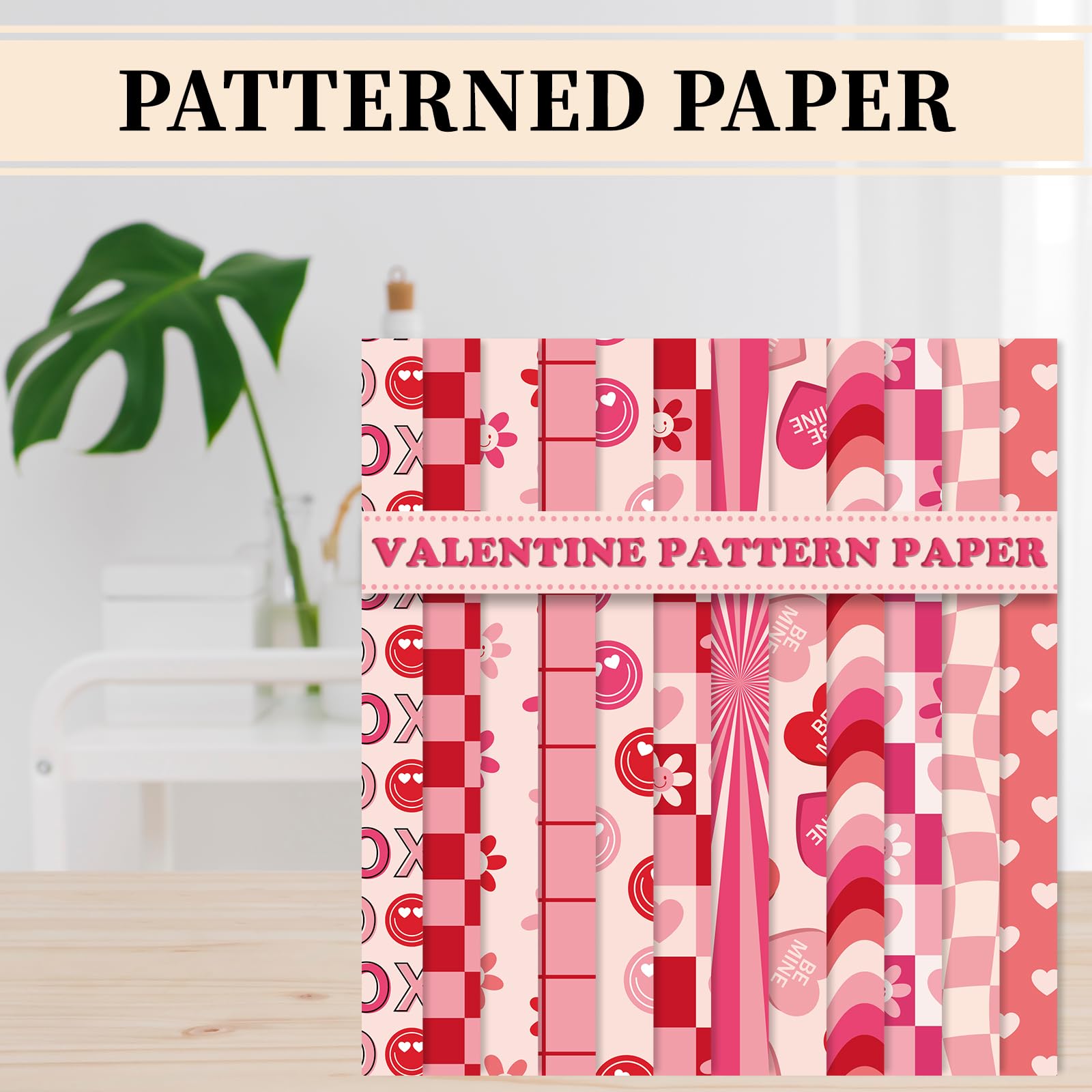 Whaline 60 Sheets Valentine Scrapbook Paper - Groovy Pink & Red Heart Pattern Retro Craft Paper for DIY Cards, Photo Albums, Journals (5.5 x 8.3 Inch) | Perfect for Valentine's Day Crafts, Scrapbooking, and Decorative Projects