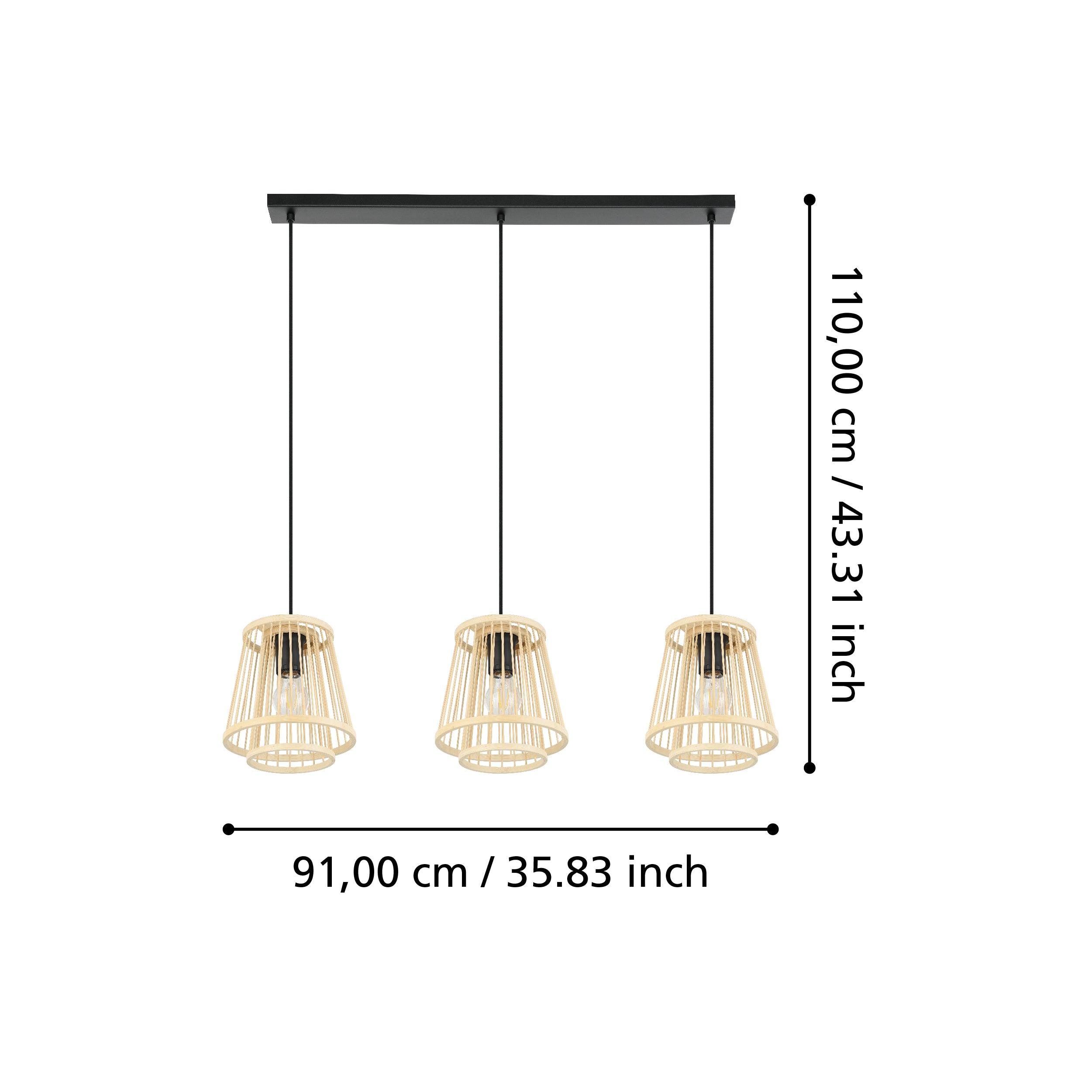 Eglo Hykeham 3-Light Bamboo Pendant Light Fixture - Modern Ceiling Lamp with Natural Rattan Shade for Dining Room, Kitchen Island or Bedroom Lighting