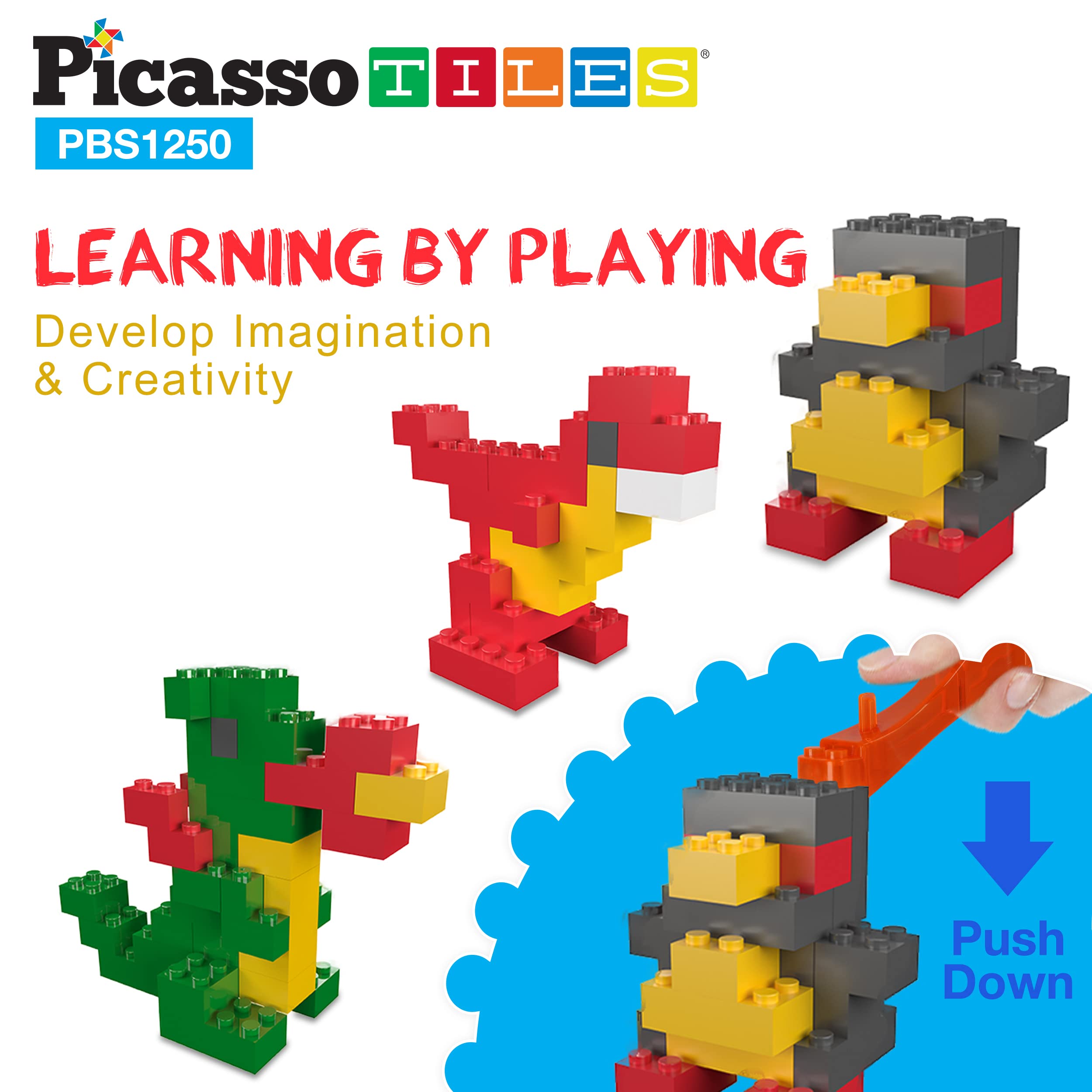 PicassoTiles 1250 Piece STEM Educational Building Blocks Set - Creative Shapes for Imaginative Play, Numbers & Characters Learning - Washable Construction Toys for Kids Ages 3+ | Perfect for Classroom, Homeschool & Family Playtime Activities