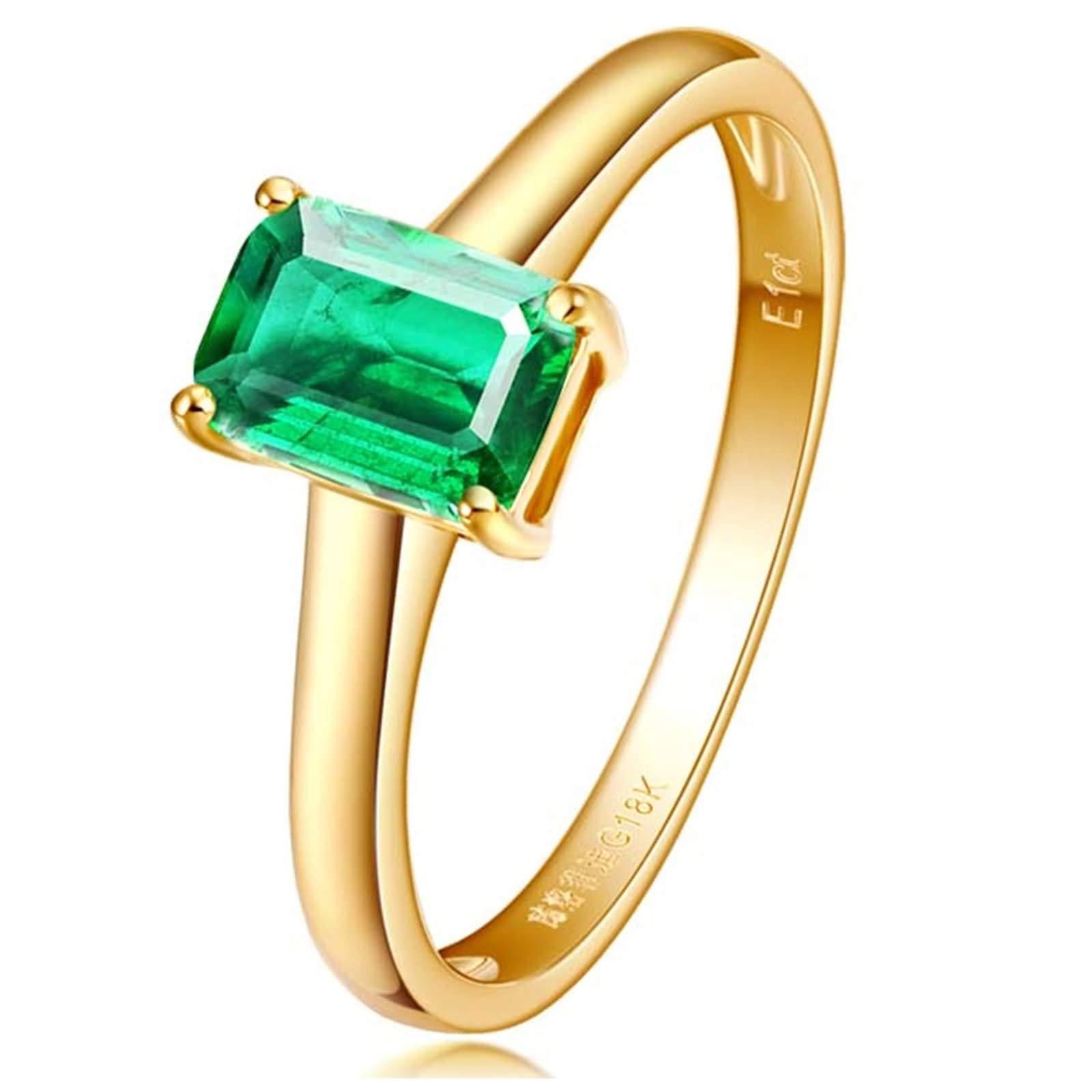 18K Yellow Gold Emerald Solitaire Engagement Ring for Women - Elegant Wedding, Anniversary & Valentine's Day Gift | Perfect for Proposals, Birthdays & Special Occasions