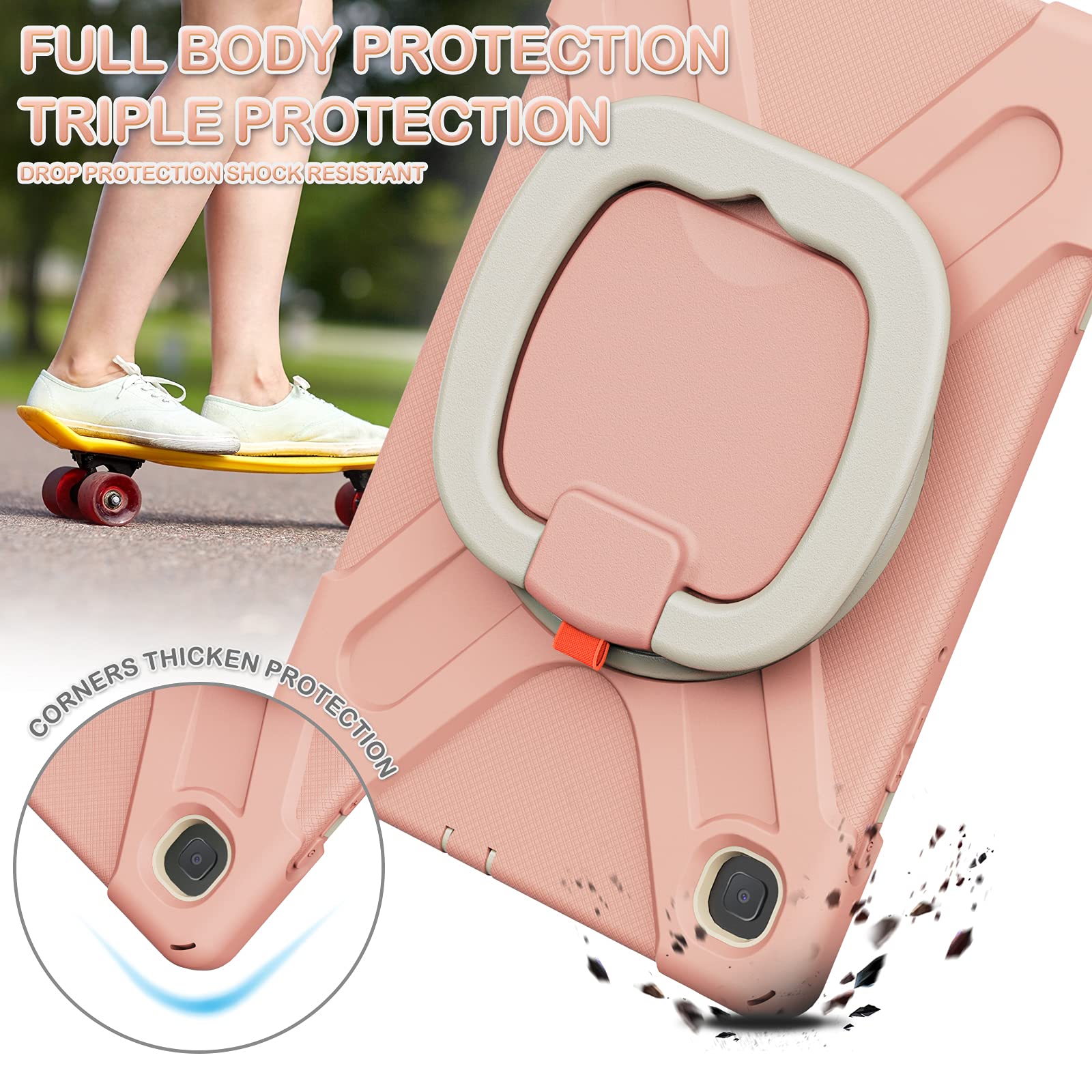 BATYUE Samsung Galaxy Tab S6 Lite 10.4 Inch Case (2022/2020 Model SM-P610/P613/P615/P619) - Shockproof Protective Cover with Pencil Holder & 360° Swivel Stand - Rose Gold - Perfect for Kids, Students & Travel Use