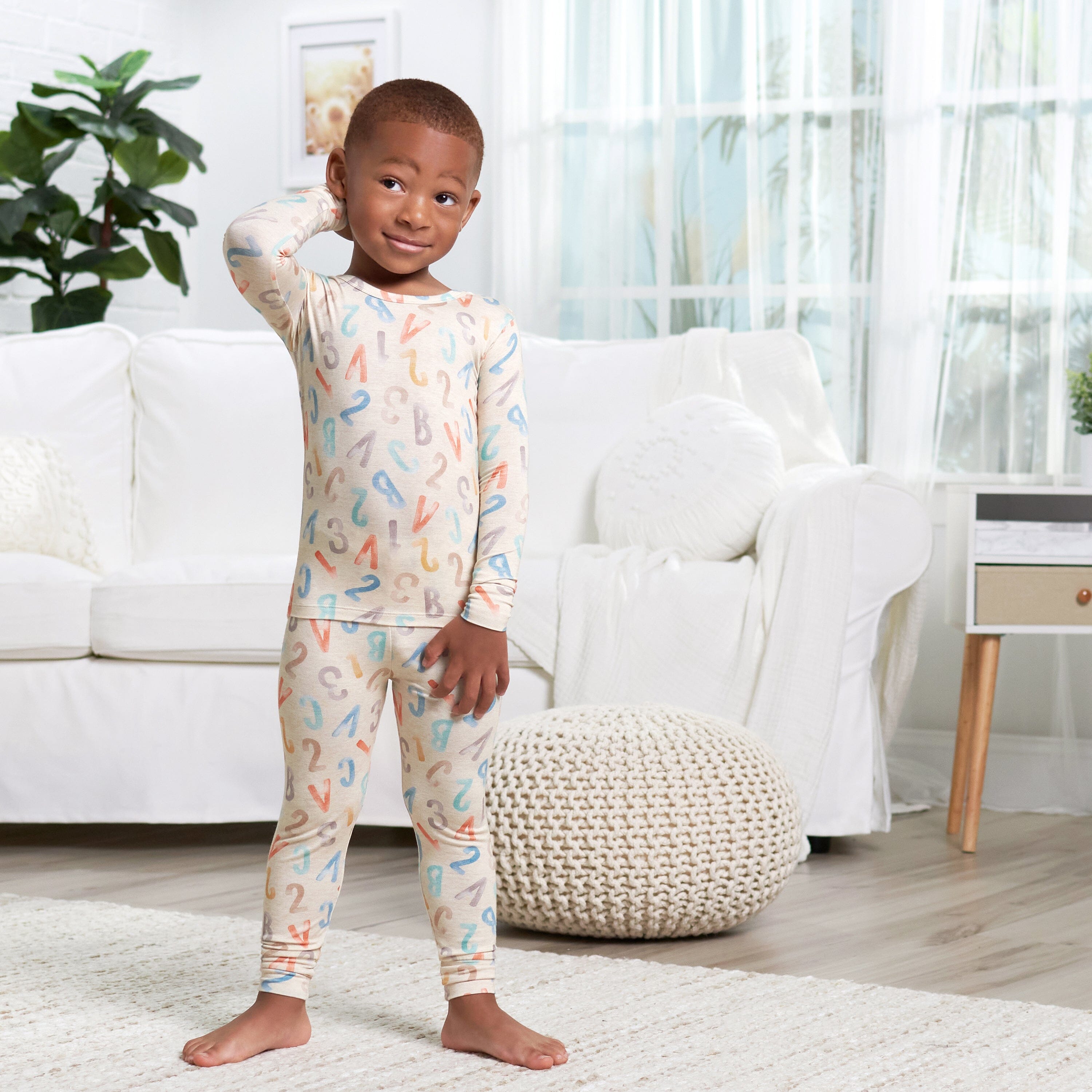 2-Piece Soft Viscose Baby Pajama Set - Eco-Friendly Eucalyptus Fabric, Snug Fit Alphabet Print Pajamas for Infants & Toddlers - Perfect for Bedtime & Playtime