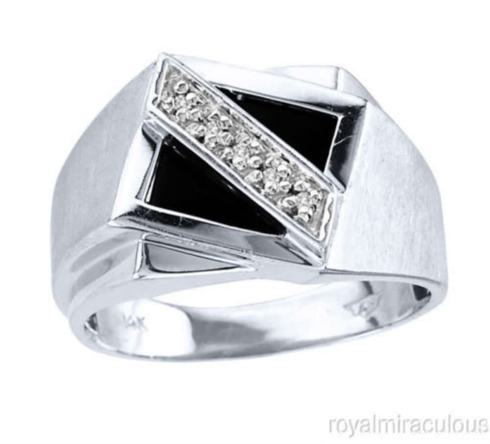 14K Yellow Gold Men's Diamond & Onyx Ring - Stylish Gemstone Jewelry for Men, Perfect for Weddings, Parties, and Special Occasions