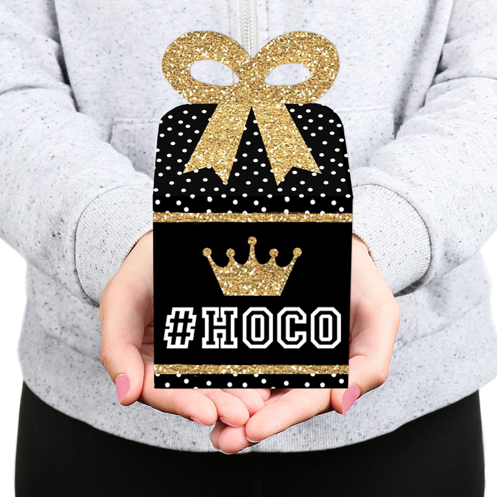 Big Dot of Happiness HOCO Dance Favor Gift Boxes - Set of 12 Square Homecoming Bow Boxes for Party Decorations & School Events
