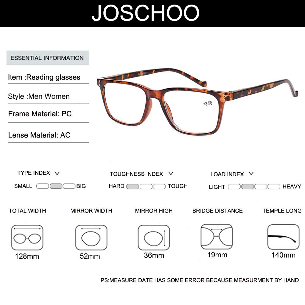 JOSCHOO 5 Pack Reading Glasses for Men & Women - Spring Hinges Comfortable Readers (5 Tortoise Frames, +2.25 Magnification) - Perfect for Reading Books, Crafts & Computer Work