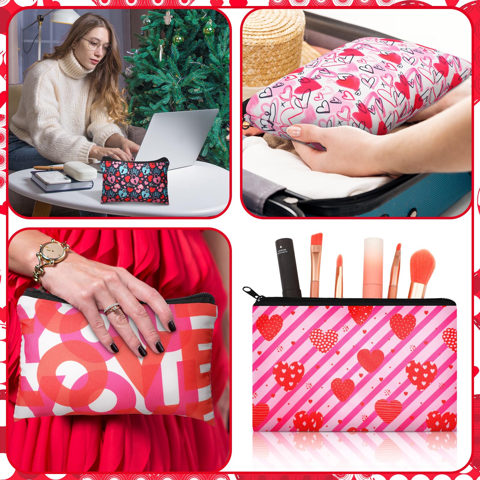 24 Pcs Valentine's Day Makeup Bags - Cute Cosmetic & Toiletry Zipper Pouches for Women | Perfect Gift Set for Valentine's, Travel, and Daily Organizing | Abbylike Beauty Essentials