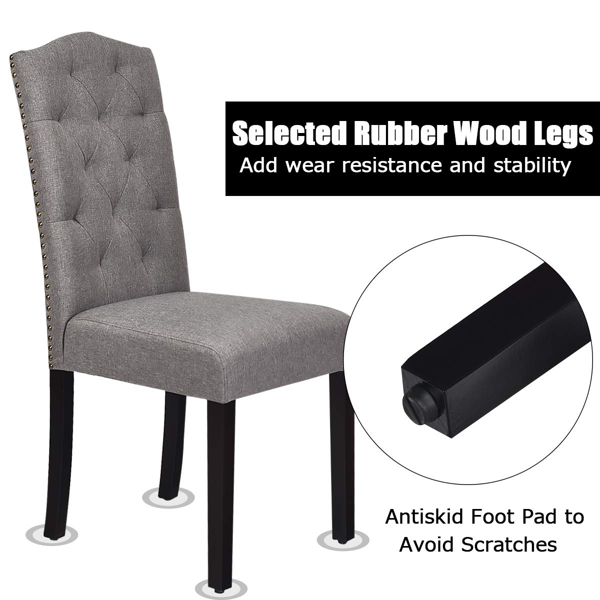 Giantex 4-Piece Tufted Fabric Dining Chair Set with Nailhead Trim - Modern Upholstered Parsons Chairs with Padded Seat & Tall Backrest - Perfect for Kitchen, Dining Room, Breakfast Nook & Home Decor
