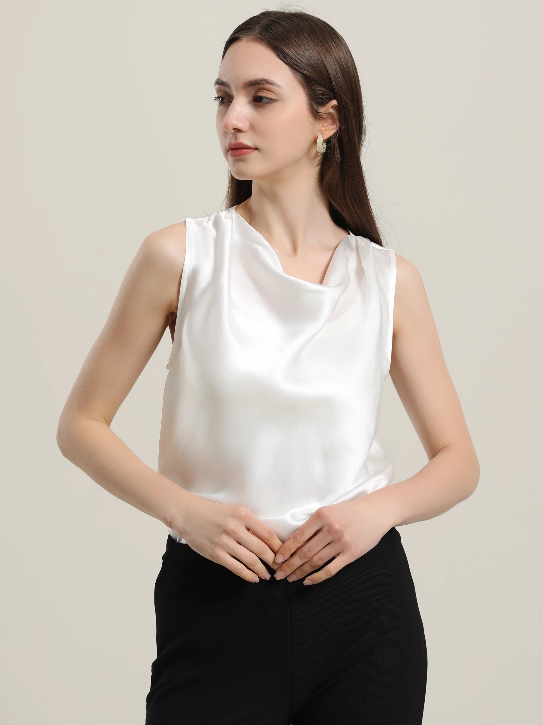 Sleeveless Silk Cowl Neck Blouse for Women - Elegant Summer Tops for Casual Wear, Office Outfits & Date Nights