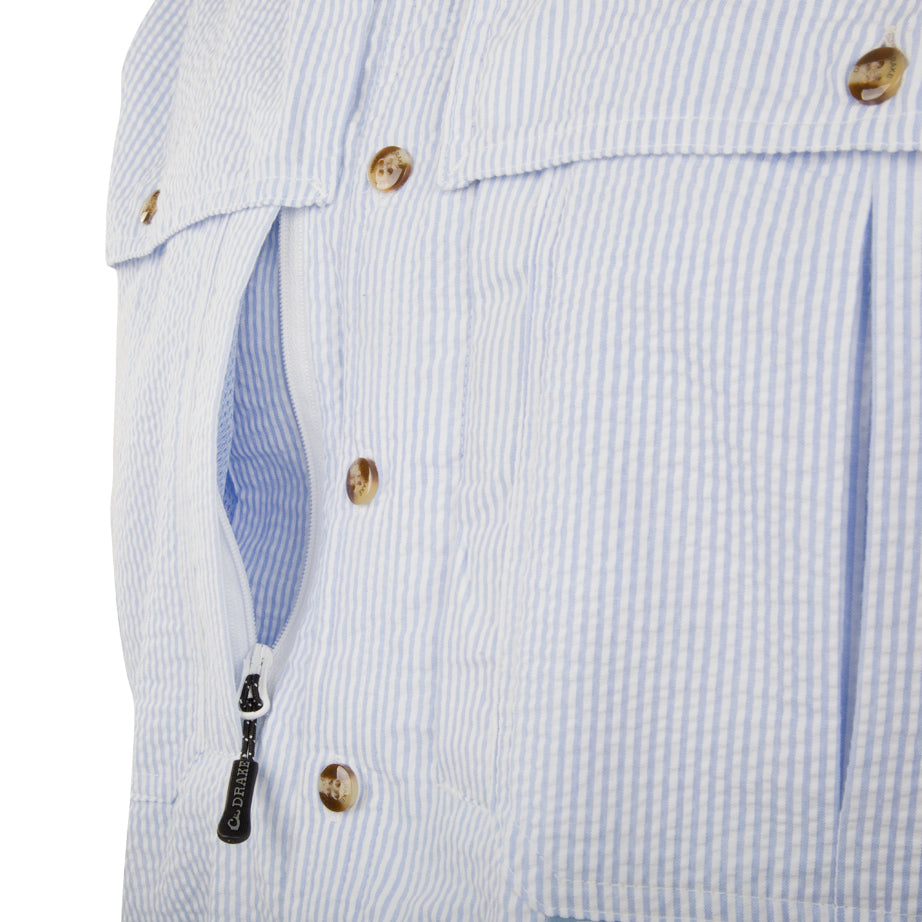 Seersucker Wingshooter's Shirt Short Sleeve - Lightweight & Breathable Blue Casual Shirt for Men | Perfect for Summer Outdoor Activities, Hunting & Country Club Wear