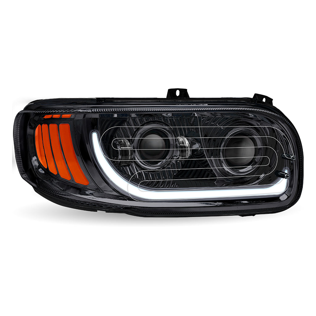 Peterbilt Passenger Side Black LED Heated Headlight - High Visibility & Durable for Trucks, Winter Driving & Nighttime Safety