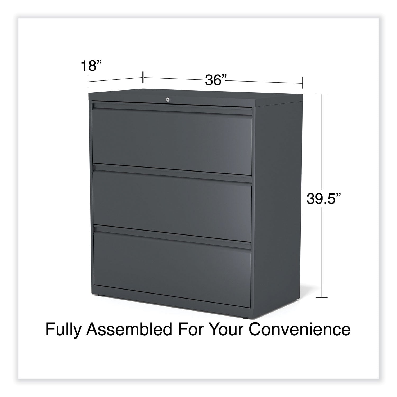 Alera® 3-Drawer Lateral File Cabinet - Legal/Letter/A4/A5 Size - Charcoal Finish - 36