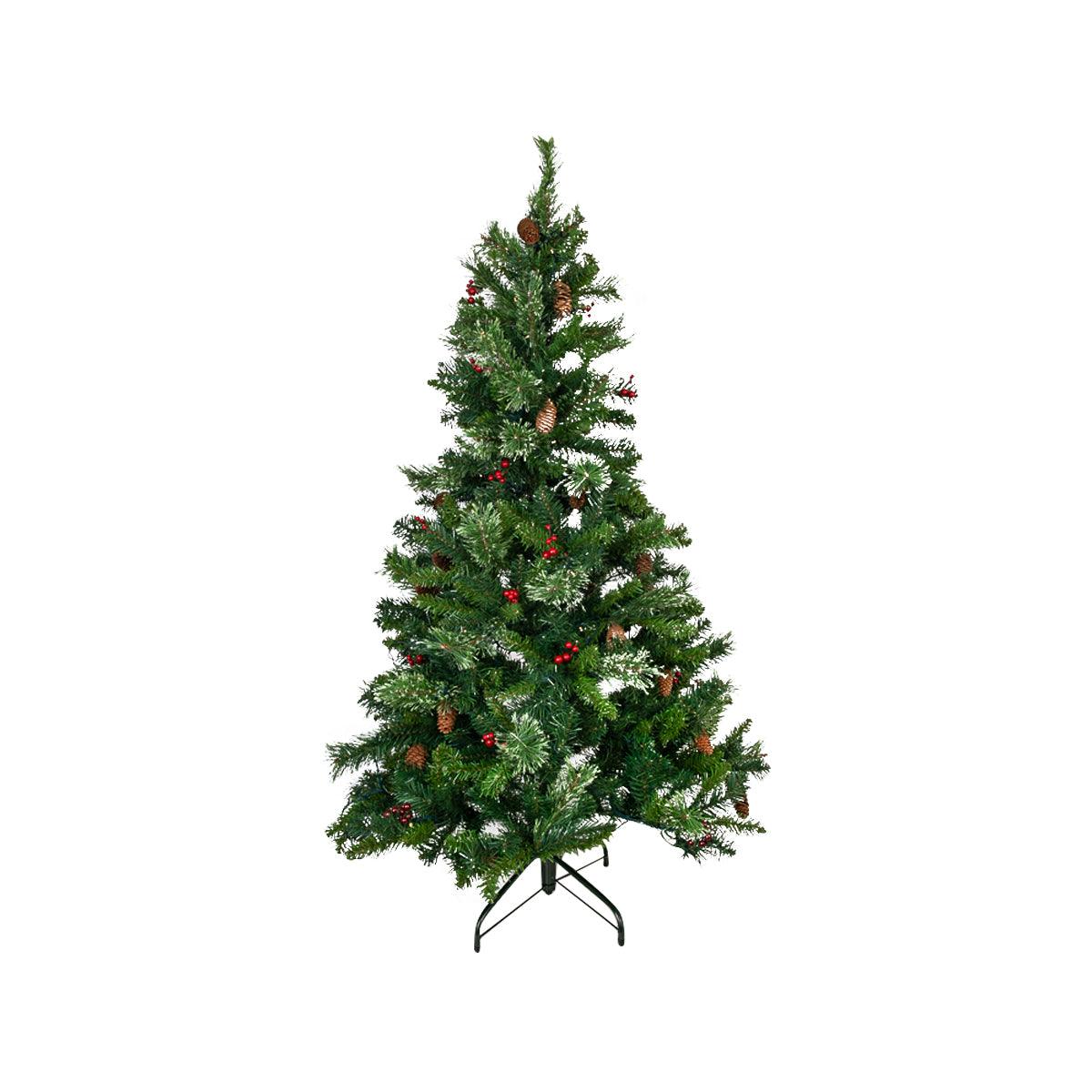 4Ft Pre-Lit Christmas Tree with Green Pine Needles, Berries, and Pine Cones - Perfect for Home, Office, and Holiday Decorations