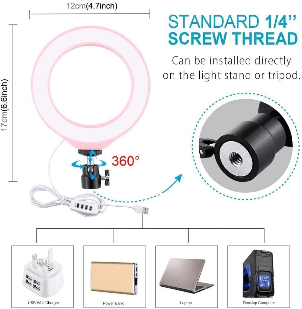 HMTE 4.7 Inch LED Ring Light with Stand - Pink Photography Lighting for Camera, Live Streaming, YouTube Videos, TikTok, Makeup & Selfies - Dimmable Fill Light for Content Creators & Home Studio