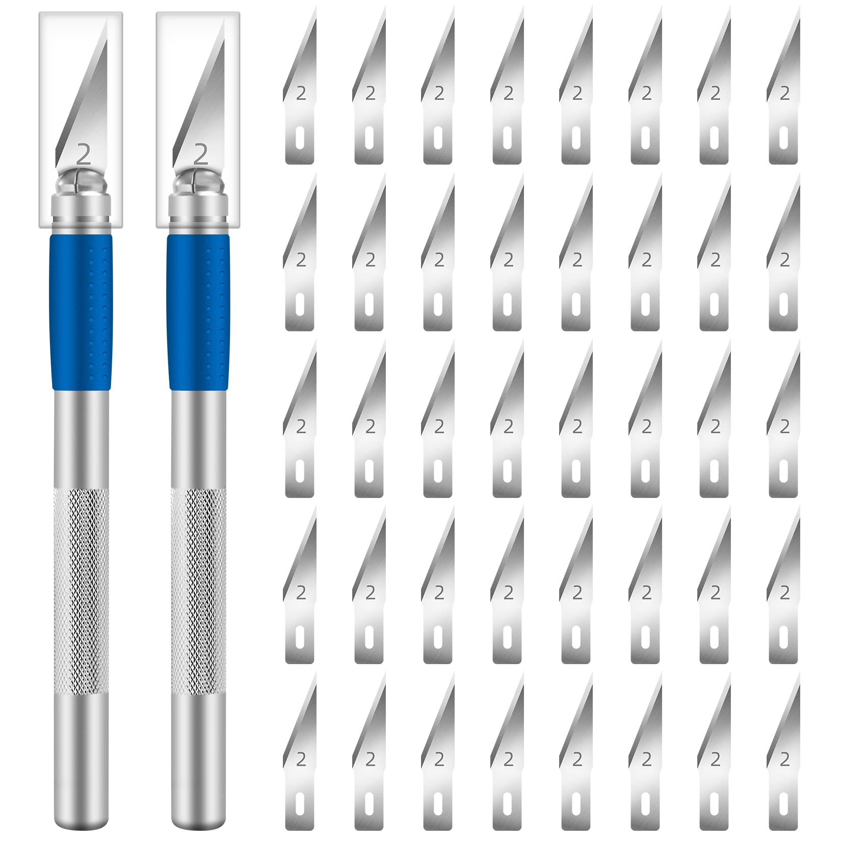 Jetmore 42-Piece Precision Craft Knife Set - 2 Ergonomic Silicone Handle Hobby Knives with 40 #2 Replacement Blades - Ideal for DIY Projects, Model Building, Paper Cutting & Wood Carving - Perfect for Artists, Crafters & Hobbyists