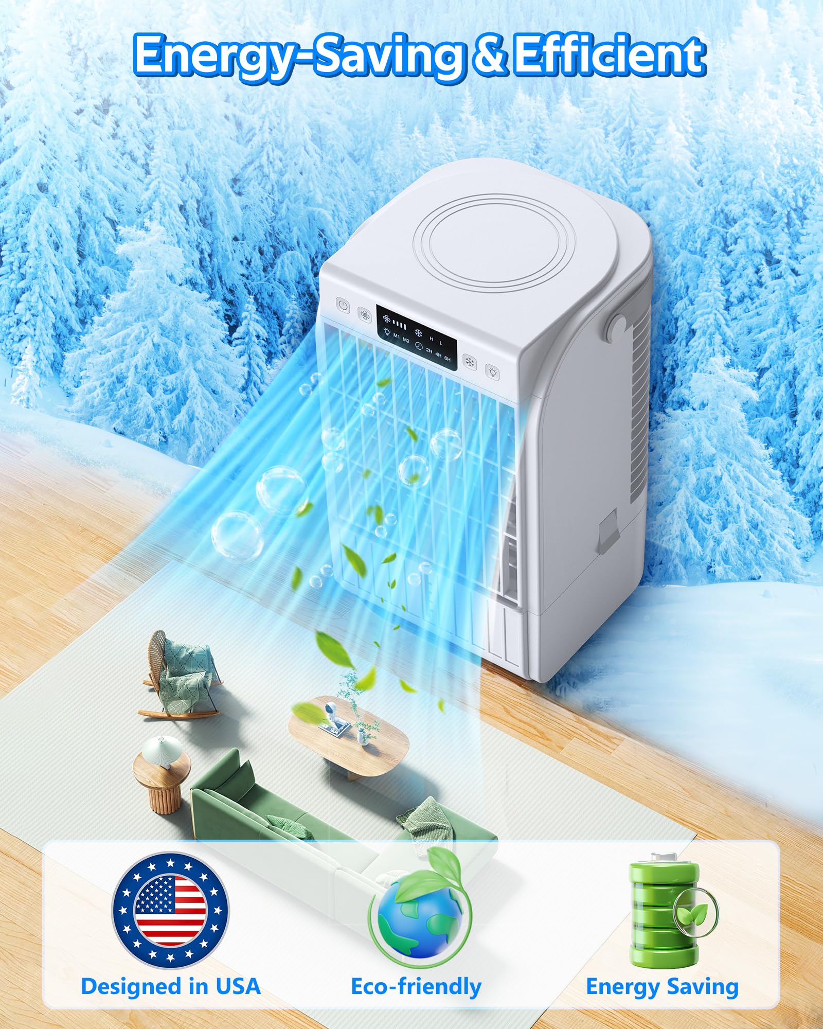 4-in-1 Portable Air Conditioner Fan with Humidifier - 1500ML Large Water Tank, 3 Speed Settings | Personal Cooling Fan for Home, Office, Car & Outdoor Use | Compact Evaporative Cooler for Bedroom, Camping, Travel & Hot Summer Days | Ideal for Small Spaces, Dorm Rooms, Workspaces & Summer Heat Relief