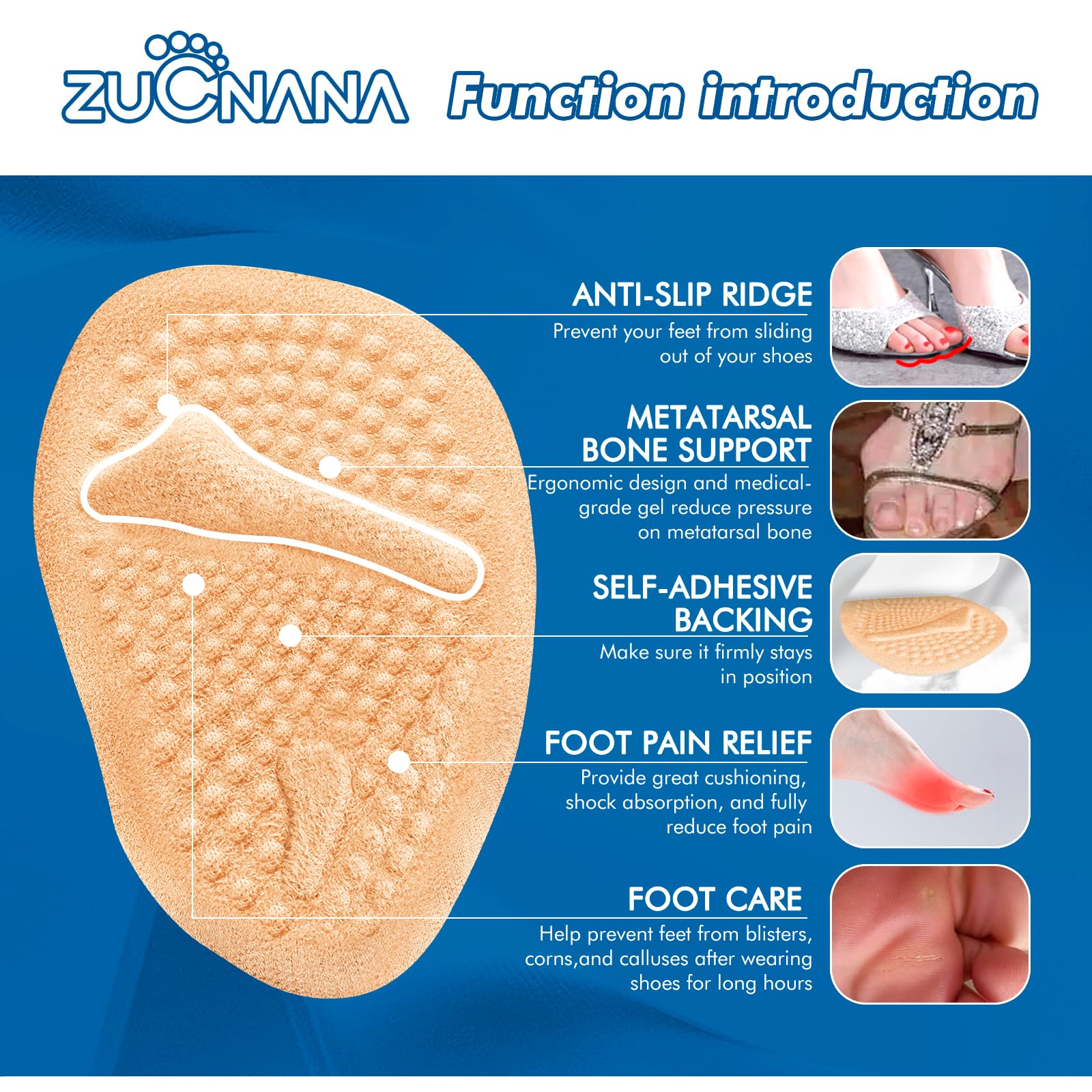 Metatarsal Pads for Women - 2 Pairs Soft Gel High Heel Inserts for Foot Pain Relief | Reusable Ball of Foot Cushions | Comfortable Shoe Insoles | One Size Fits Most | Perfect for High Heels, Work Shoes & Long Standing | Golden