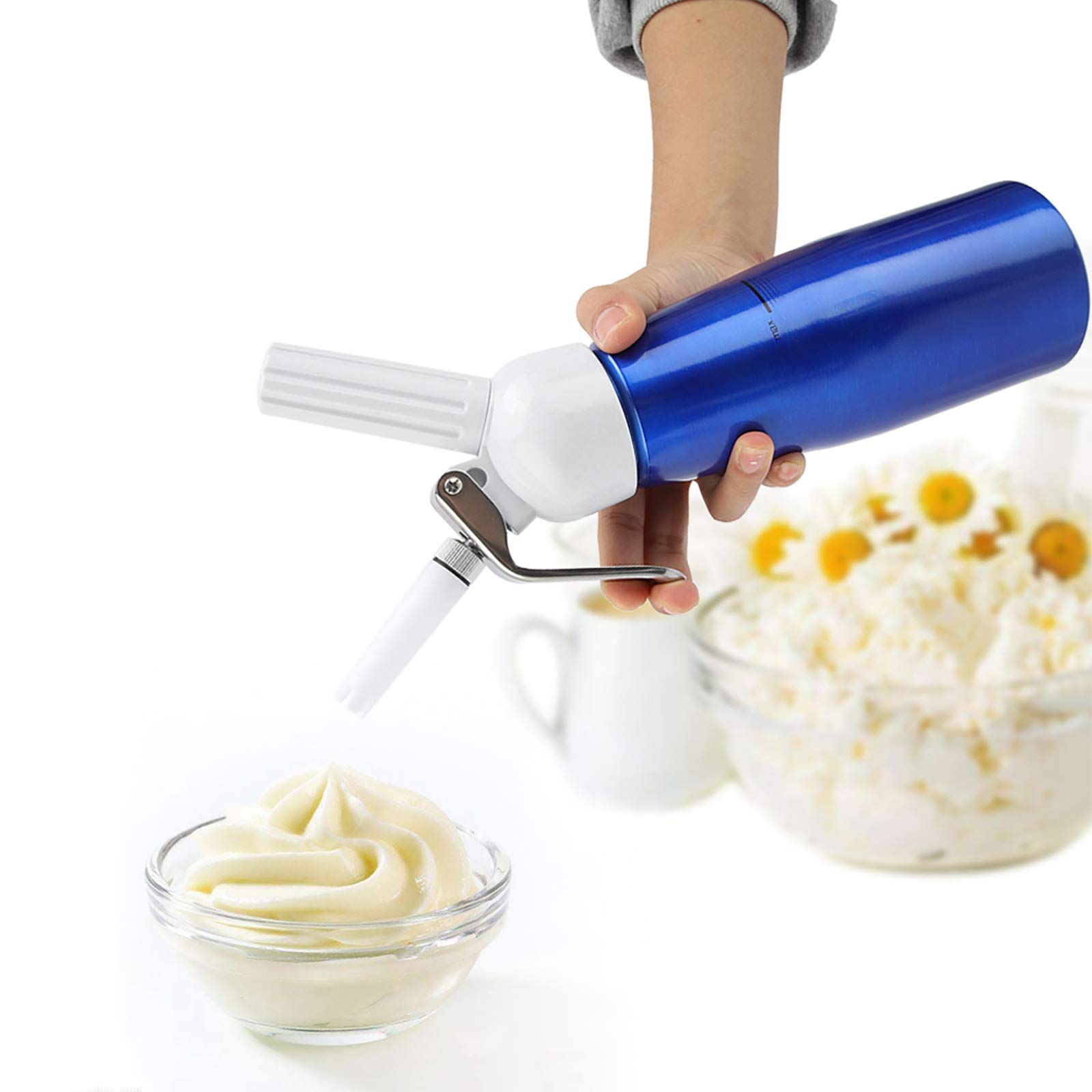 FAMKIT Professional 250ml Aluminum Whipped Cream Dispenser - Portable Dessert Butter Foam Maker for Cake Decorating, Coffee Topping & DIY Desserts