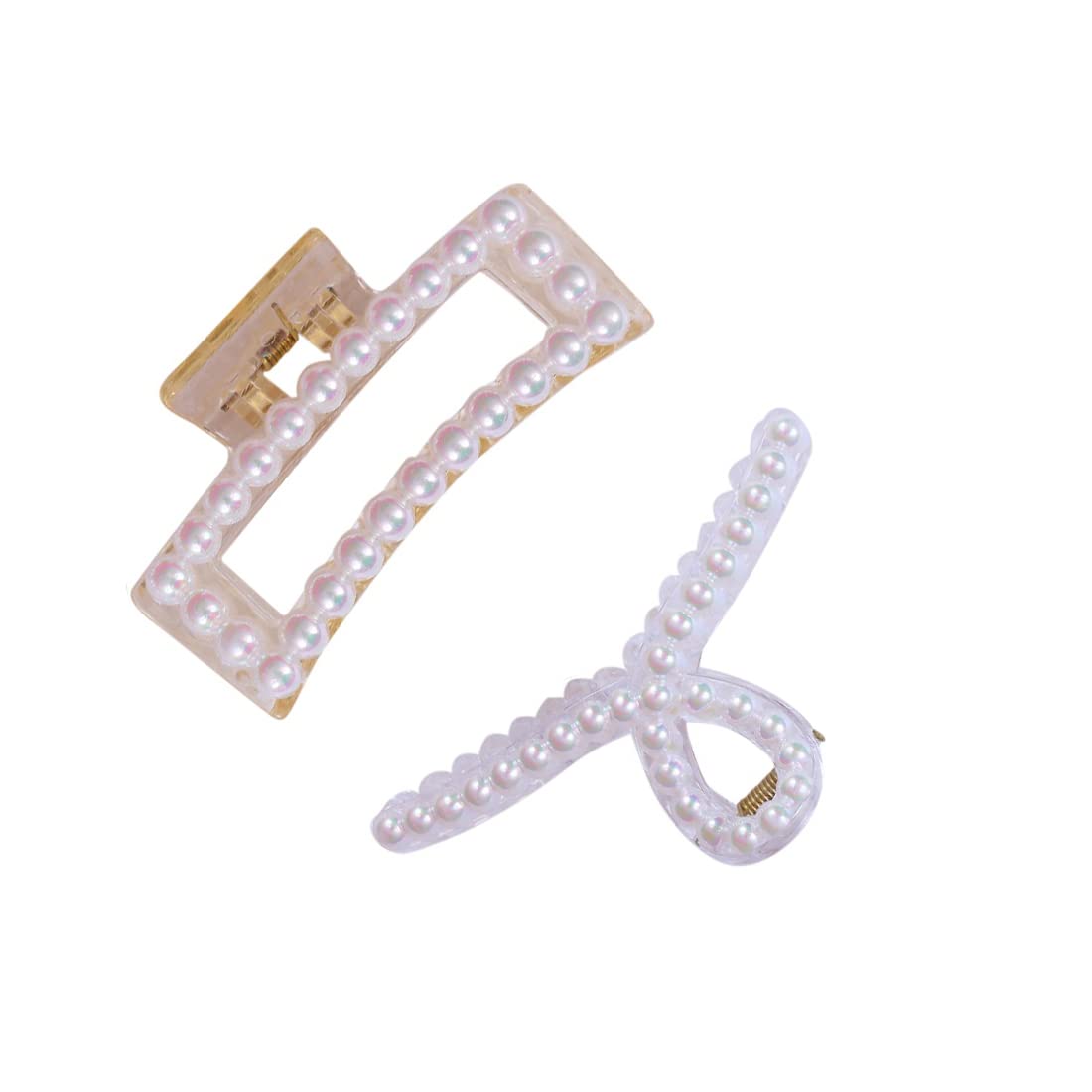 DENICRAAS Pearl Knot & Rectangle Hair Claw Clip - Strong Hold Non-Slip Hair Barrettes for Women & Girls | Perfect for Updos, Ponytails, and Everyday Styling | Great Birthday & Business Gift Hair Accessories