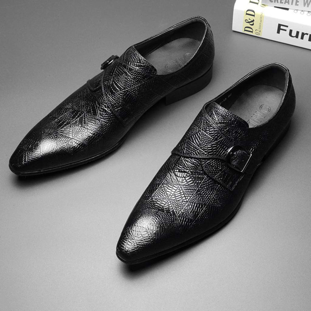 Premium Men's Monk Strap Dress Shoes - Genuine Leather Business Formal Shoes for Wedding & Banquet - Single Buckle Pointed Toe Oxfords - Black (Size 44/UK 9.5/US 10) - Perfect for Office, Business Meetings & Special Occasions