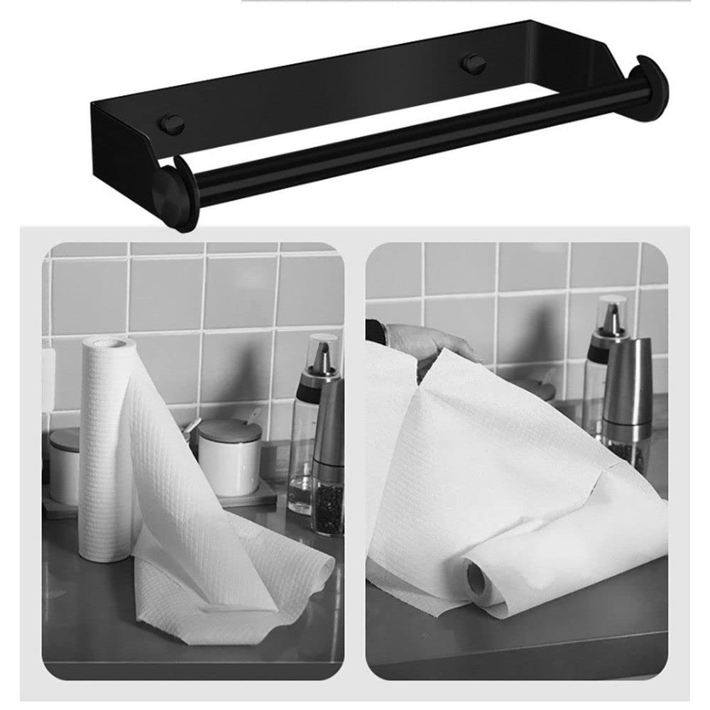 Stainless Steel Paper Towel Holder - Wall Mounted No Punch Towel Rack for Bathroom & Kitchen - Black Roll Paper Stand for Wipes & Napkins - Perfect for Home, Office & RV Use