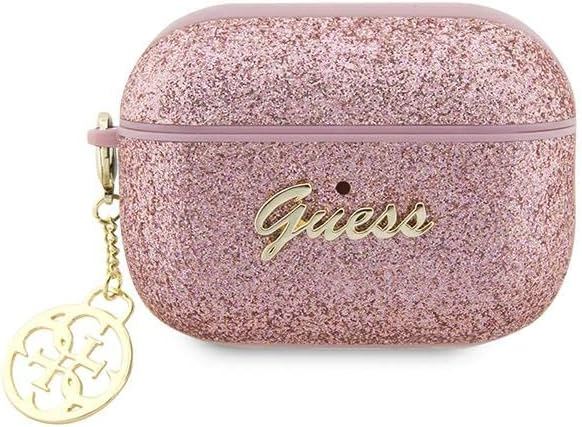 Guess Glitter Flake 4G Charm Collection for Airpods Pro 2 - Pink & Gold Stylish Accessory | Perfect for Everyday Use, Gifts & Fashion Enthusiasts | GUAP2GLGSHP