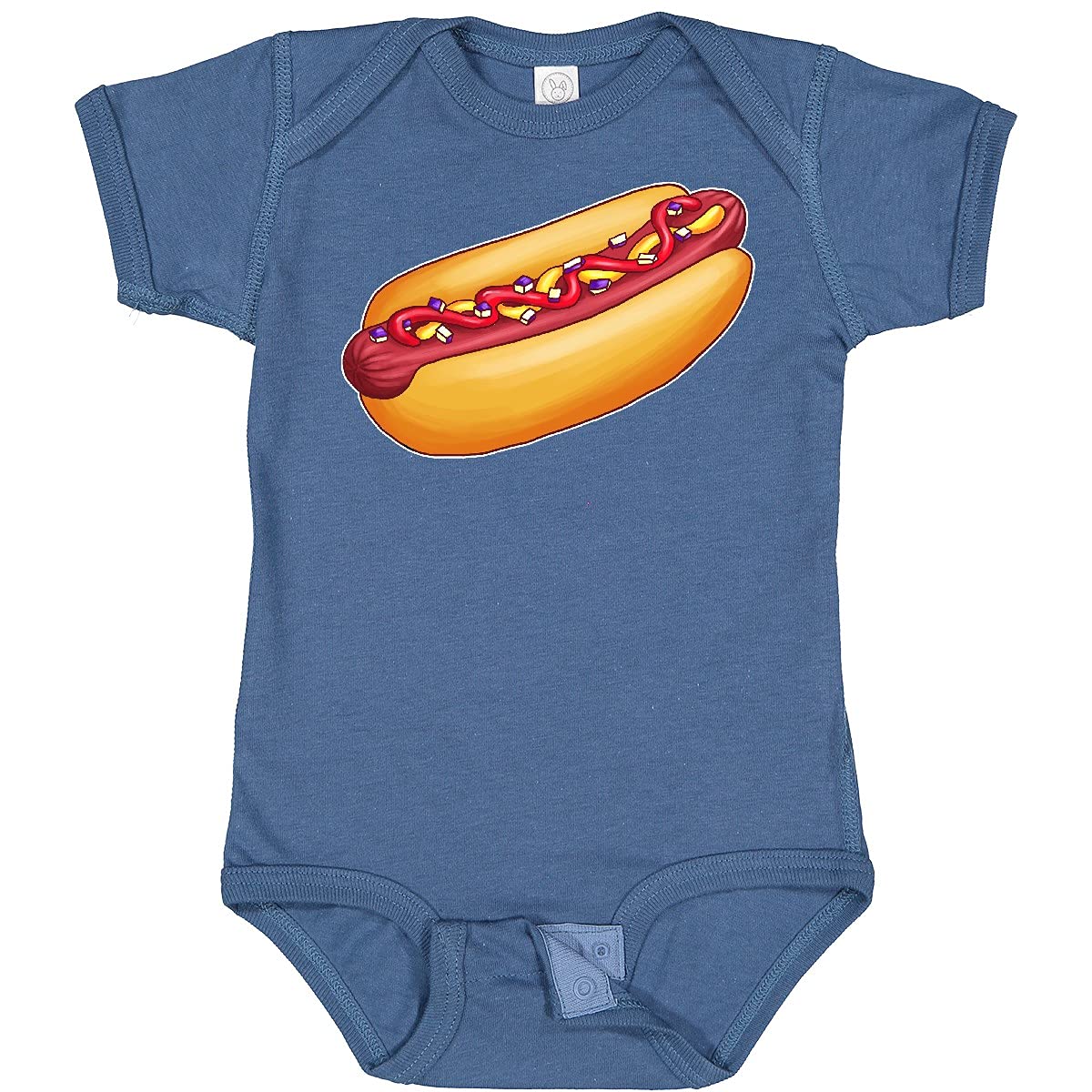 Inktastic Hot Dog Illustration Baby Bodysuit - Cute Mustard, Onions & Ketchup Design - Soft Cotton Infant Onesie for Playdates, Family BBQ & Summer Outings