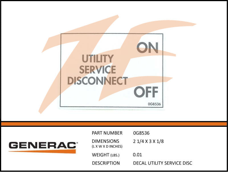 Generac 0G8536 Decal Utility Service Disconnect Label - Replacement Sticker for Electrical Panels & Generators - Perfect for Home, Industrial & Emergency Power Systems