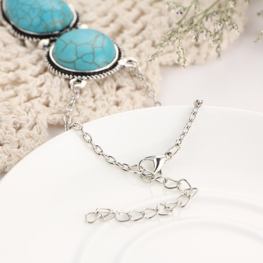 Boho Slave Bracelets for Women - Silver Turquoise Finger Ring Hand Chain Jewelry, Perfect for Summer Beach & Festival Fashion Accessories
