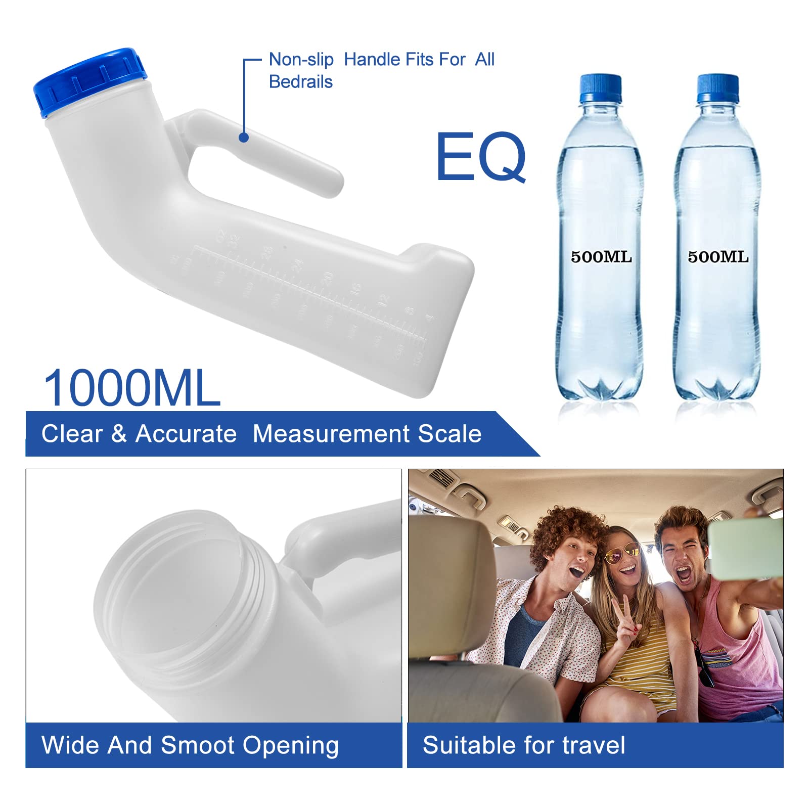 2 Packs Portable Urinals with Screw Cap & Funnel - Unisex Bedpan for Travel, Camping, Car Trips & Home Care - Convenient for Outdoor Adventures & Medical Needs