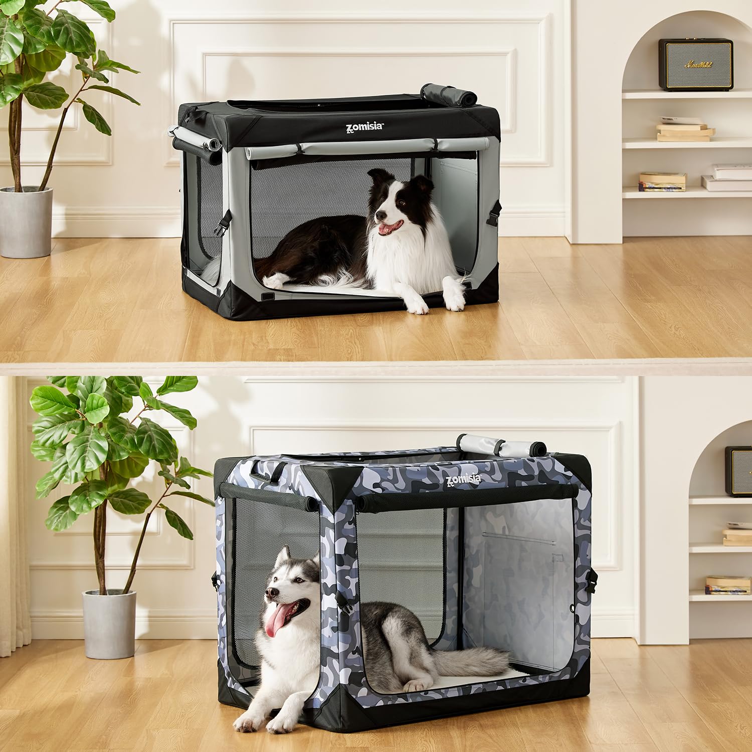 Collapsible Dog Crate 36 Inch for Large Dogs - Portable Soft-Sided Travel Kennel with Breathable Mesh Windows | Foldable Indoor Outdoor Pet Crate in Camo | Perfect for Camping, Road Trips & Home Use