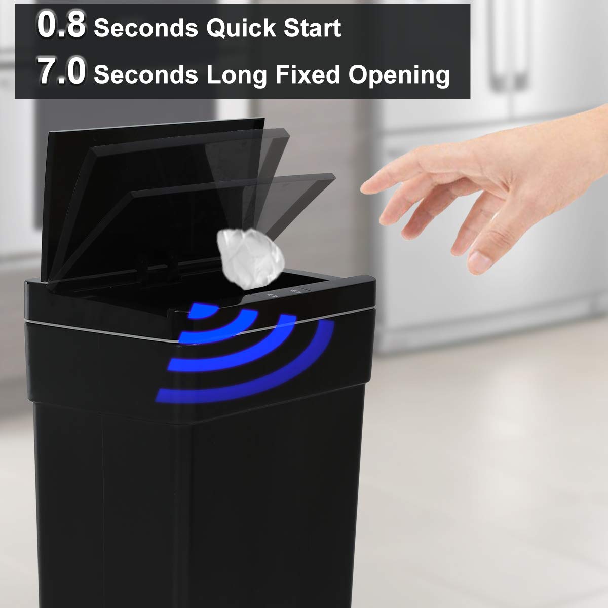 Automatic Motion Sensor Trash Can 13 Gallon/50L - Touchless Kitchen Garbage Bin with Lid, High Capacity Plastic Waste Basket for Bathroom, Bedroom, Home Office - Black (Ideal for Hands-Free Disposal in Busy Kitchens & Hygiene-Conscious Spaces)