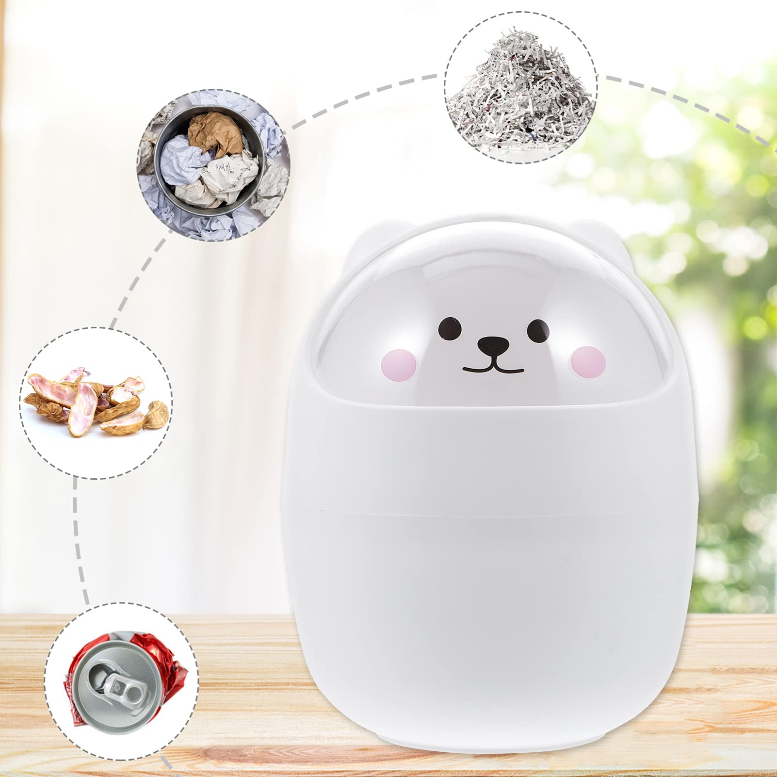 Cute Mini Desktop Trash Can with Lid - Cartoon Animal Shaped Small Waste Bin for Home, Kitchen, Office - Large Capacity Cute Garbage Can for Desk, Countertop & Workspace Organization