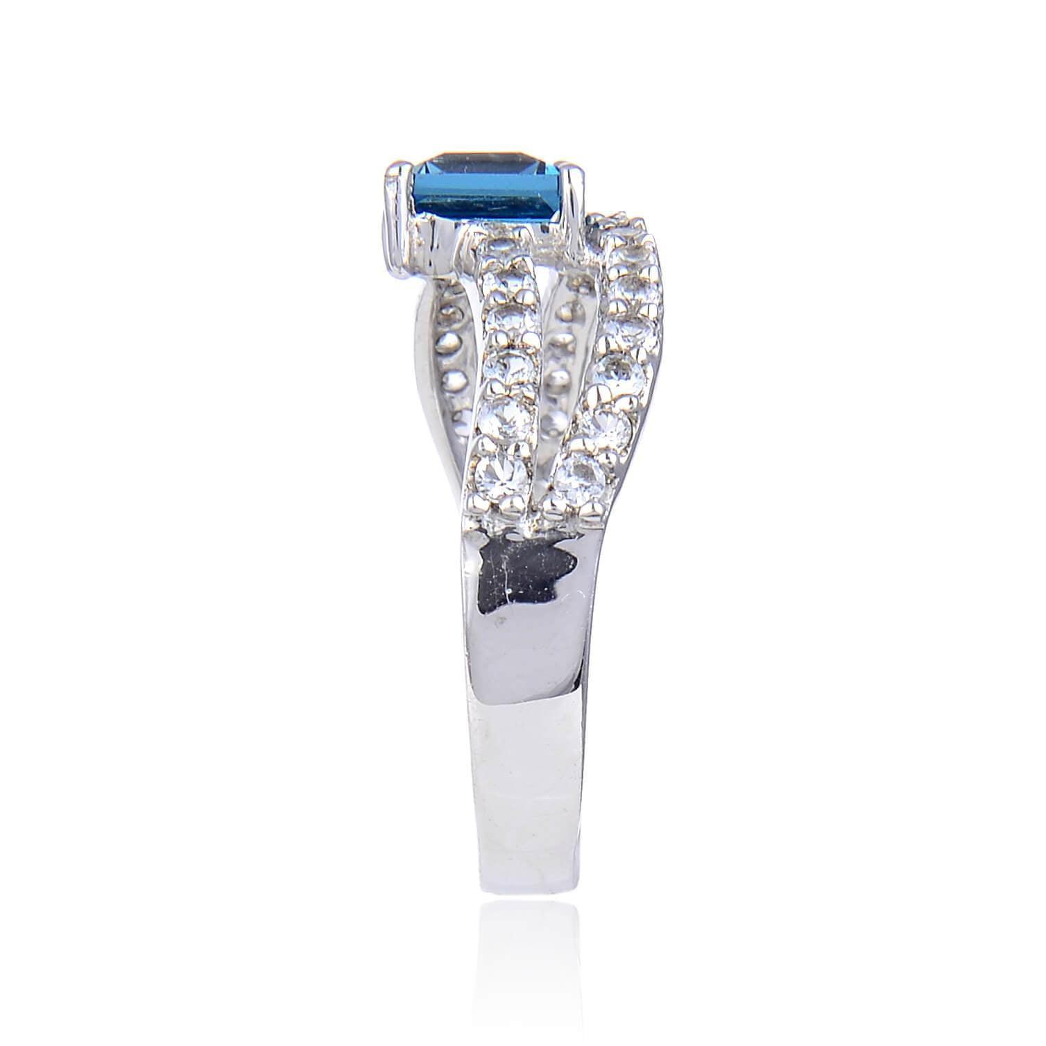 Blue Topaz Dual Band Fashion Ring for Women - Elegant Sterling Silver Stackable Ring for Everyday Wear & Special Occasions