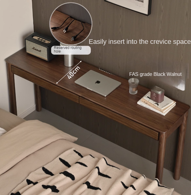 Premium Black Walnut Solid Wood Writing Desk with Drawer - Modern Home Office Furniture for Work & Study | Elegant Executive Desk for Professionals & Students