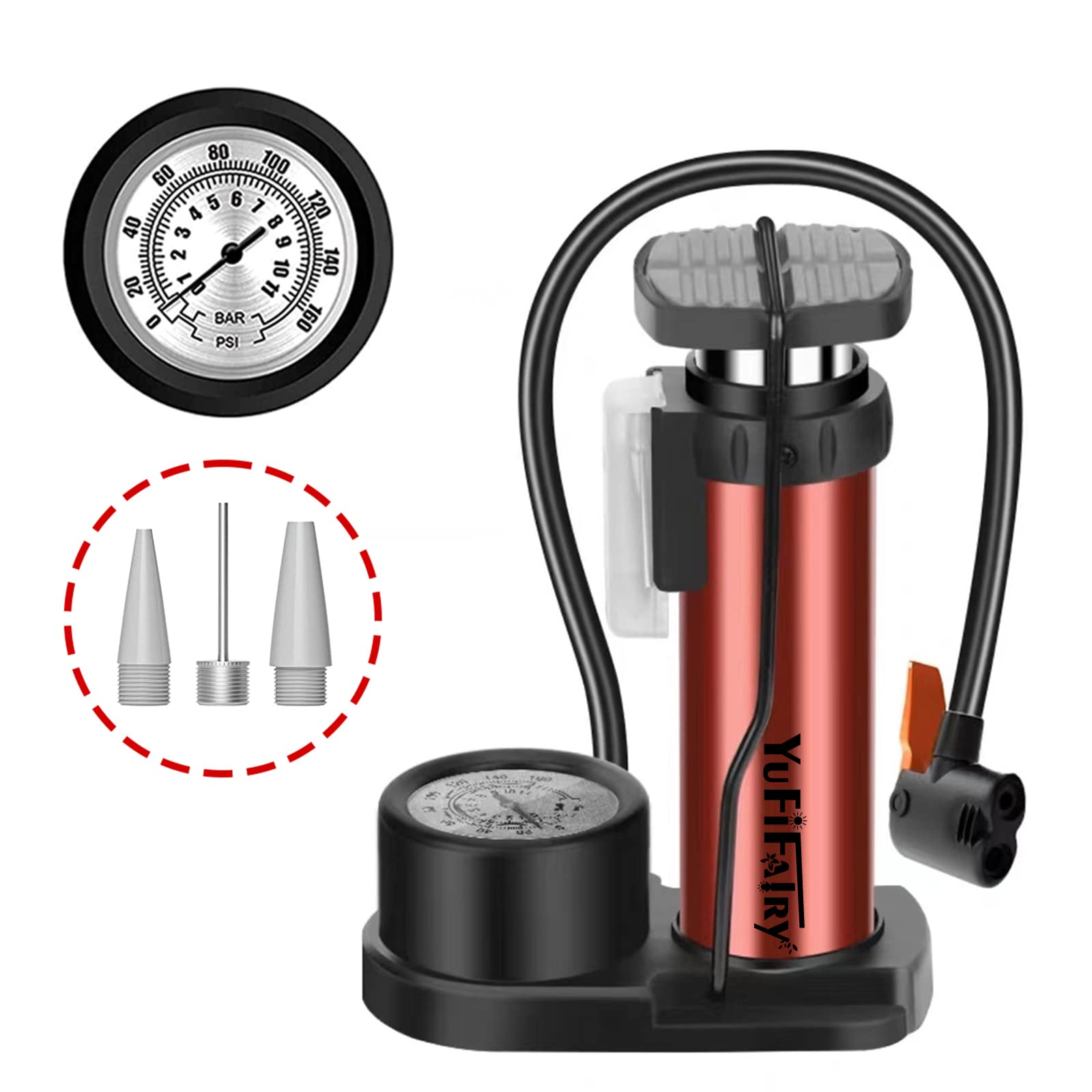 **High Pressure 120PSI Bicycle Pump with Gauge - Aluminum Alloy Floor Bike Pump for Road & Mountain Bikes - Presta & Schrader Valves - Perfect for Tires, Balls & Inflatable Toys - Home, Gym & Outdoor Use**