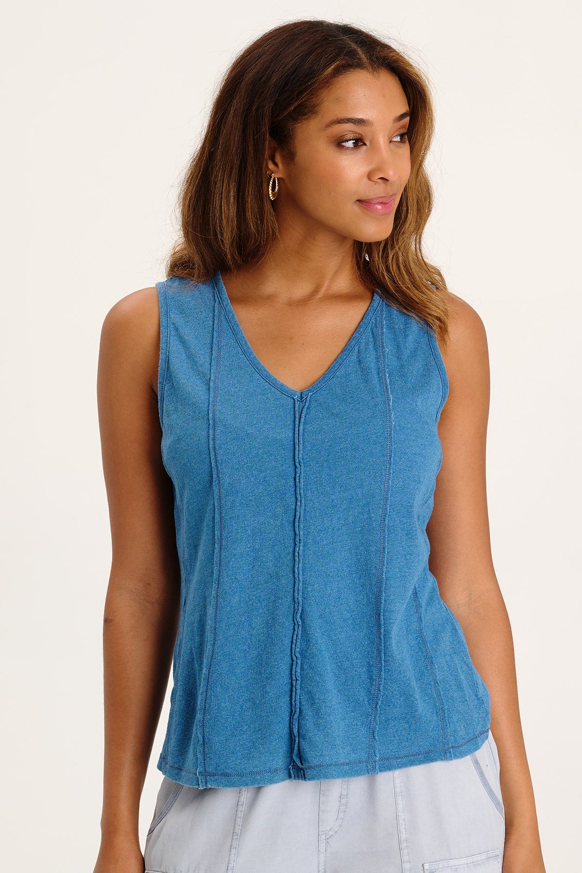 Pasha Tank Top for Women - Soft Indigo Blue Casual Tee - Perfect for Summer Outfits, Yoga, and Beach Wear