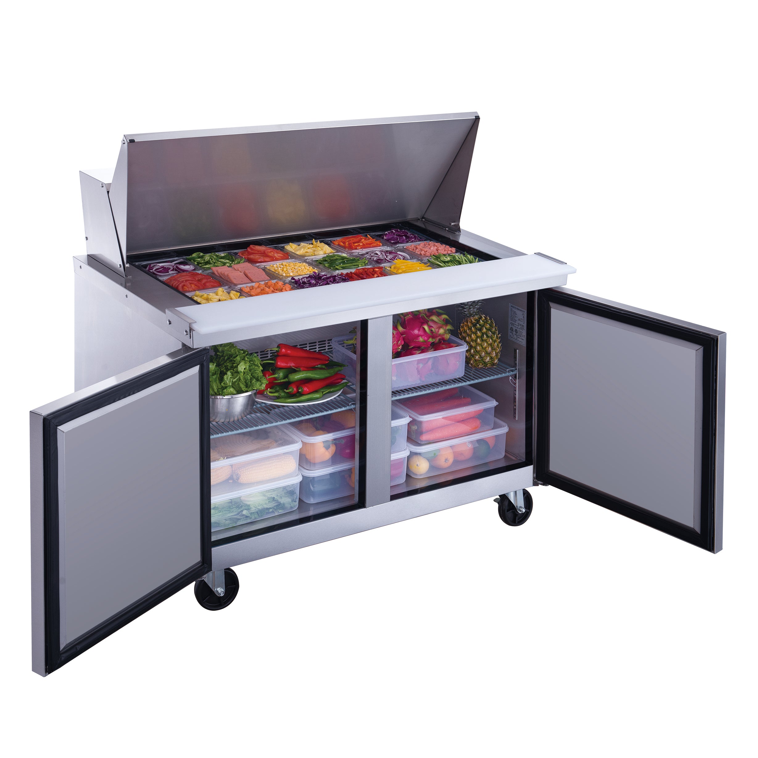 Dukers DSP48 18M S2 Stainless Steel Commercial Refrigerator - 2 Door Food Prep Table with Mega Top for Restaurants, Catering & Commercial Kitchens