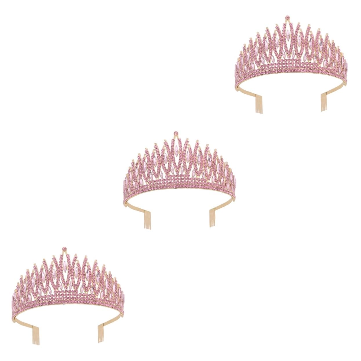 SOIMISS 3-Piece Pink Rhinestone Crown Set - Elegant Wedding Tiara Headpiece for Brides, Women's Hair Accessories & Costume Decor - Perfect for Wedding Ceremonies, Prom, Pageants and Special Occasions