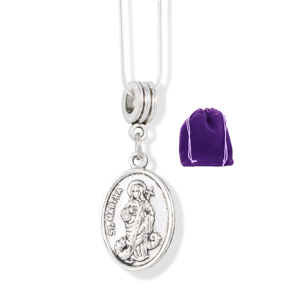 Dave The Bunny Saint Martha Charm Snake Chain Necklace - Elegant Religious Jewelry for Women, Perfect for Gifts, Church, Baptism & Everyday Wear