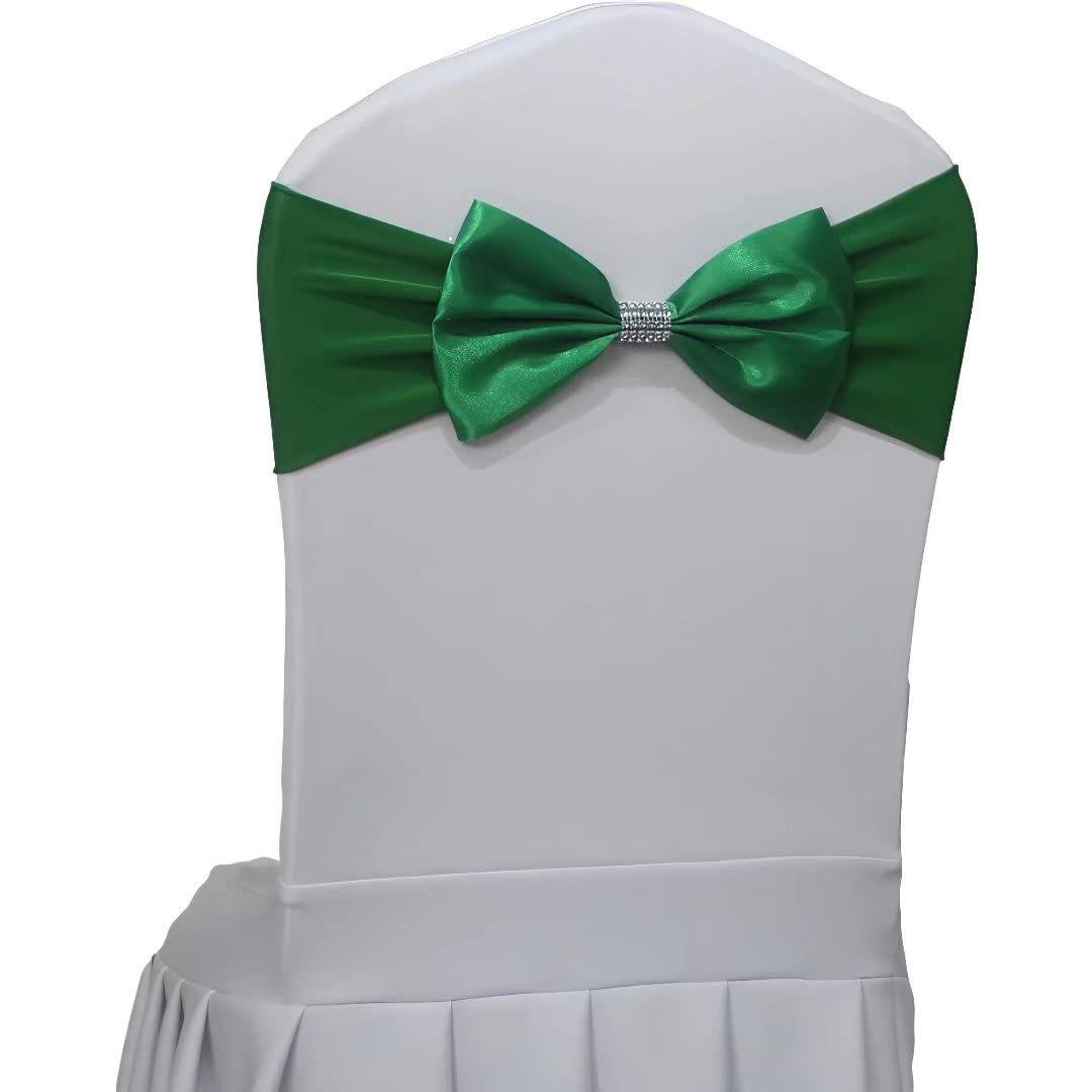 Elegant Spandex Chair Sash Bows for Wedding Decor - Pack of 6 Green Chair Sashes for Anniversary, Party & Special Events - Perfect for Banquet Halls, Reception Decor & Ceremony Chair Covers