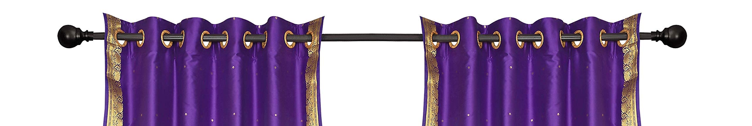 2 Boho Purple Indian Sari Ring Top Cafe Curtains for Kitchen - 43 Inch Wide x 36 Inch Long - Perfect for Boho Chic Home Decor, Indian Themed Restaurants & Cozy Coffee Shops