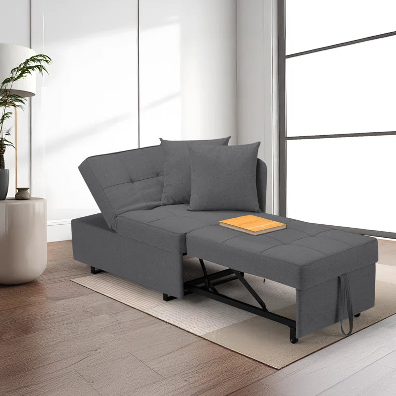 EROMMY 3-in-1 Convertible Sleeper Sofa Chair Bed - 5-Position Adjustable Backrest Pull Out Sofa Bed with Premium Faux Linen Fabric - Foldable Guest Bed for Living Room, Bedroom & Small Spaces - Dark Gray