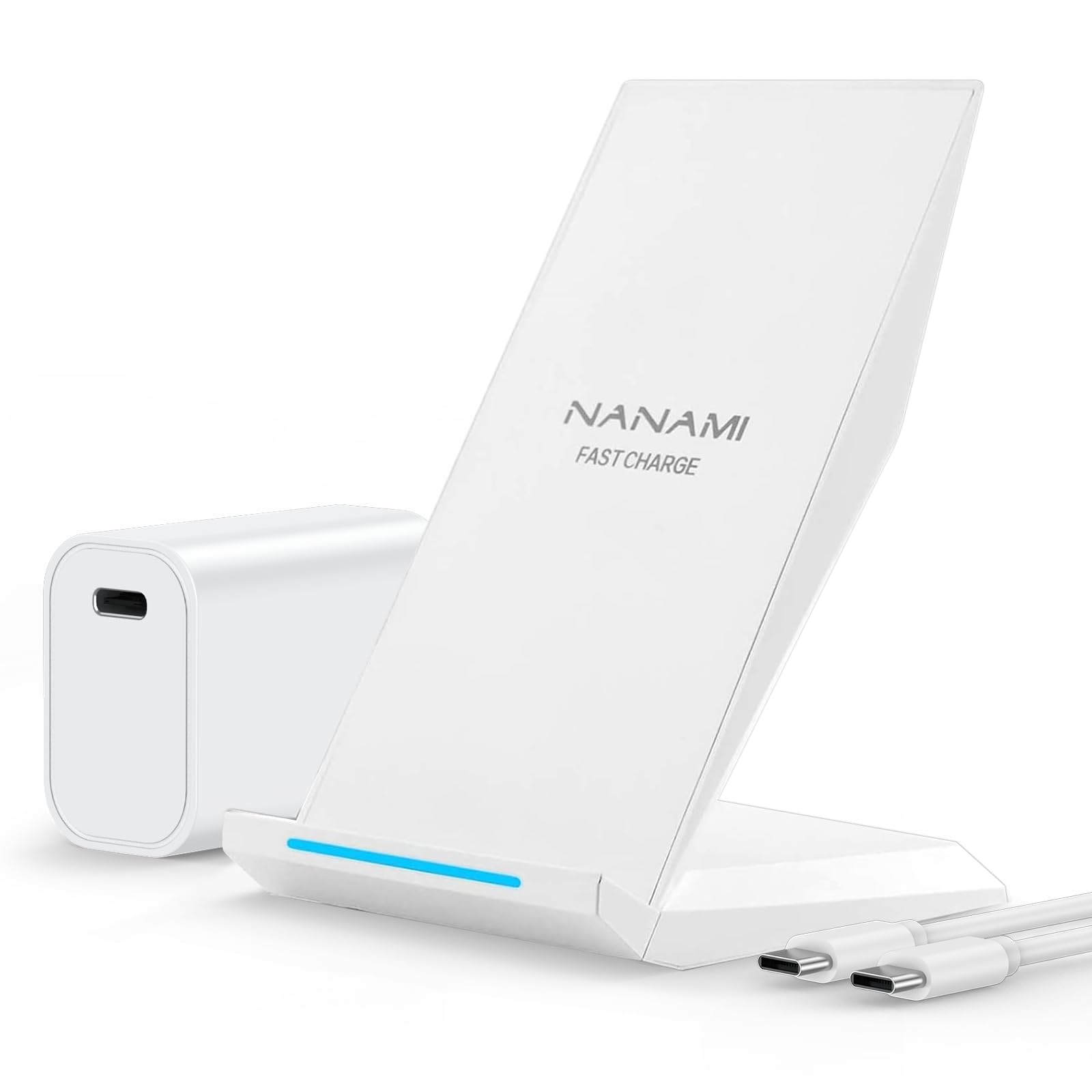NANAMI Fast Wireless Charger Stand - Qi Certified 20W PD & 7.5W iPhone 16/15/14/13/12, 10W Samsung Galaxy S25/S24/S23/S22 - Perfect for Home, Office & Nightstand Charging