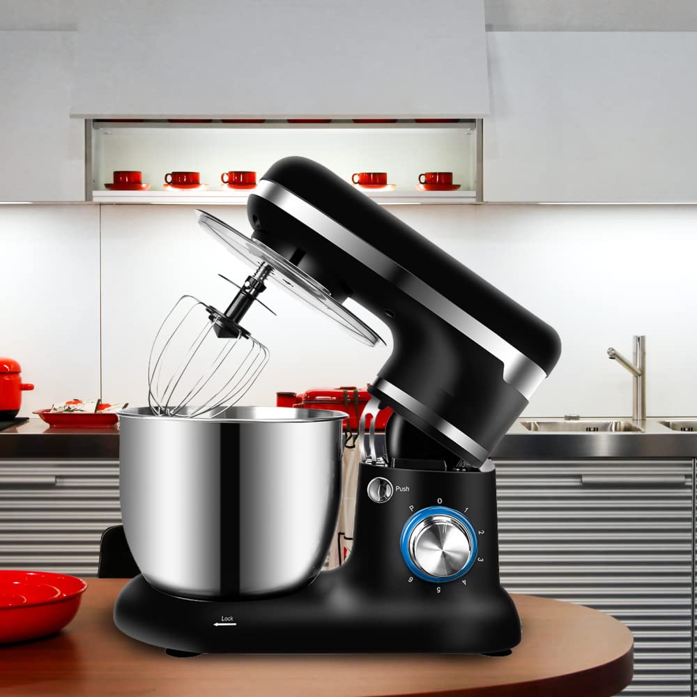 6-Speed Stand Mixer for Baking Bread, Cakes & Cookies - Electric Kitchen Mixer with Dough Hook, Flat Beater & Whisk - Perfect for Home Bakers & Professional Chefs - Ideal for Birthday Parties, Holiday Baking & Restaurant Use (Black)