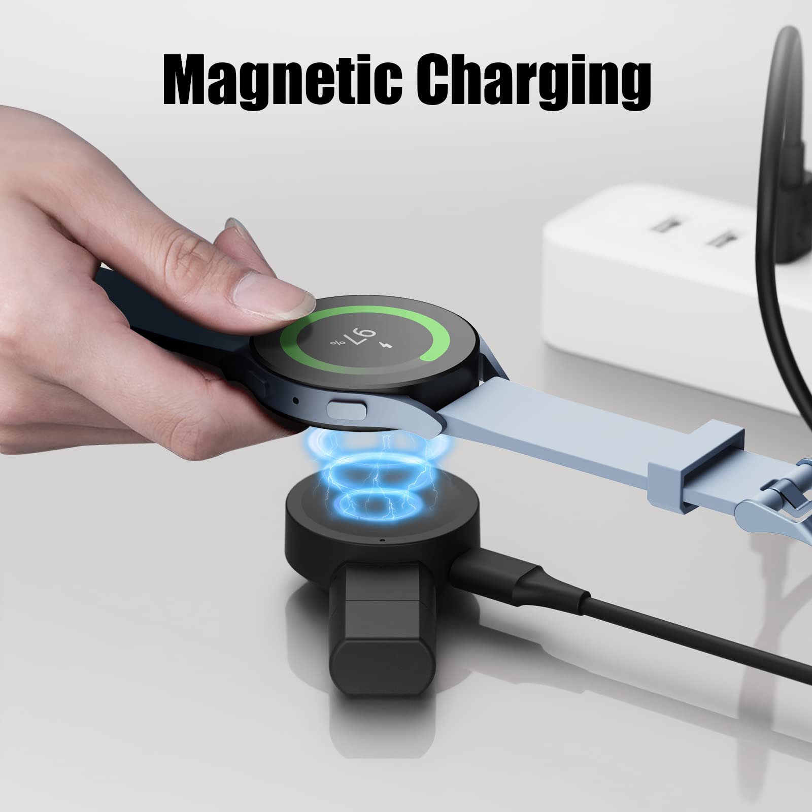 Rotatable Magnetic USB-C Charger for Samsung Galaxy Watch 4/3/Active 2 - Portable Watch Charging Dock with Fast Charging - Perfect for Travel, Office & Home Use [2 Pack]