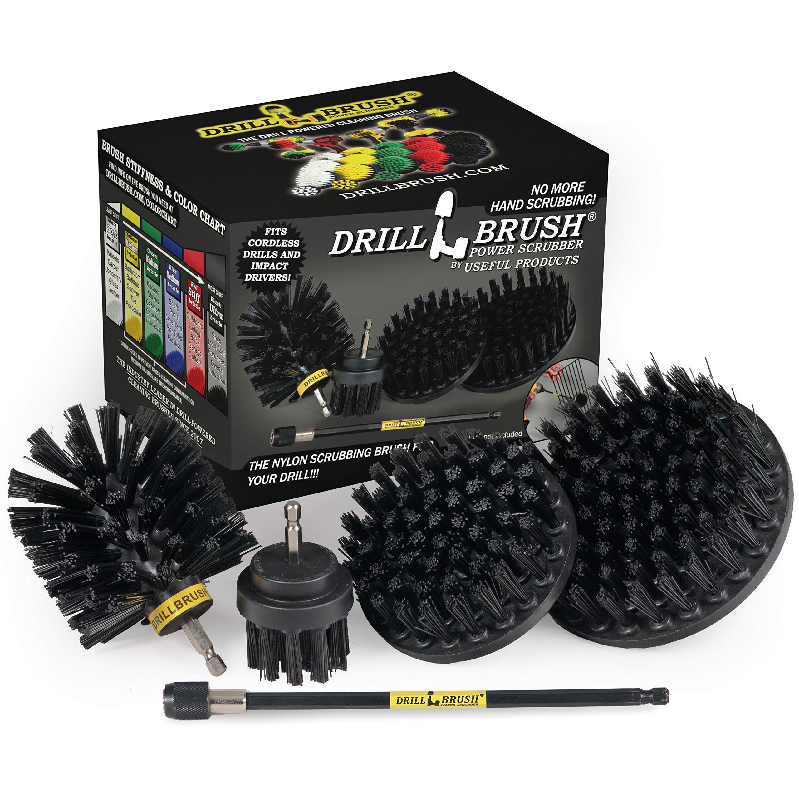 **Heavy Duty Nylon Drill Brush Set with Extension - BBQ Grill Brush, Concrete & Graffiti Cleaner - Cordless Electric Scrub Brush for Deep Cleaning - Household Cleaning Supplies for Kitchen, Bathroom & Outdoor Use**