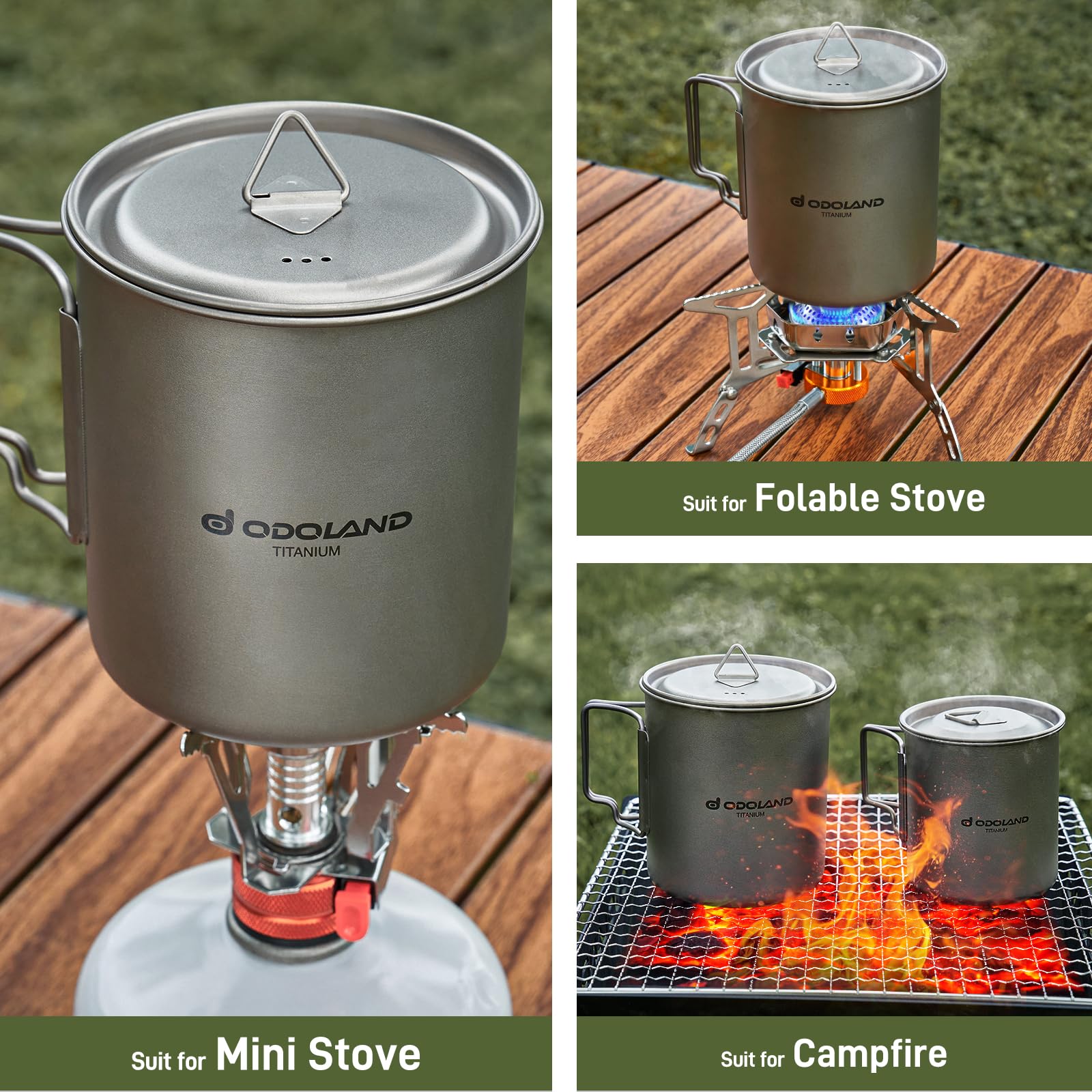 Odoland 420ML Titanium Camping Cookware Set - Lightweight Titanium Pot with Lid & Spork for Backpacking, Hiking, Travel | Perfect for Outdoor Cooking, Camping Meals & Picnic Adventures