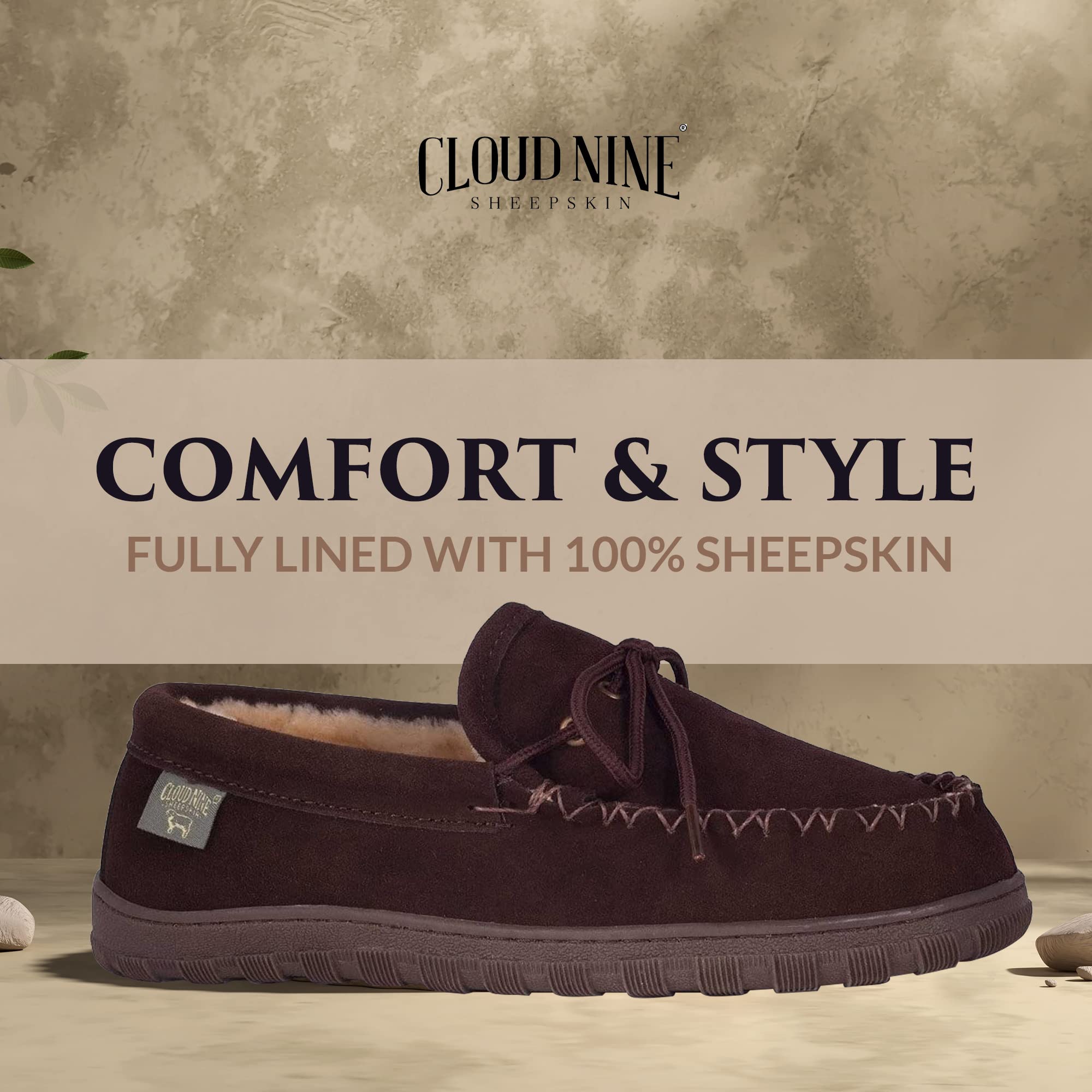 Men's Sheepskin Lined Moccasin Slippers - Soft Indoor/Outdoor Slip-On House Shoes for Comfort & Warmth - Perfect for Home, Office, and Winter Relaxation