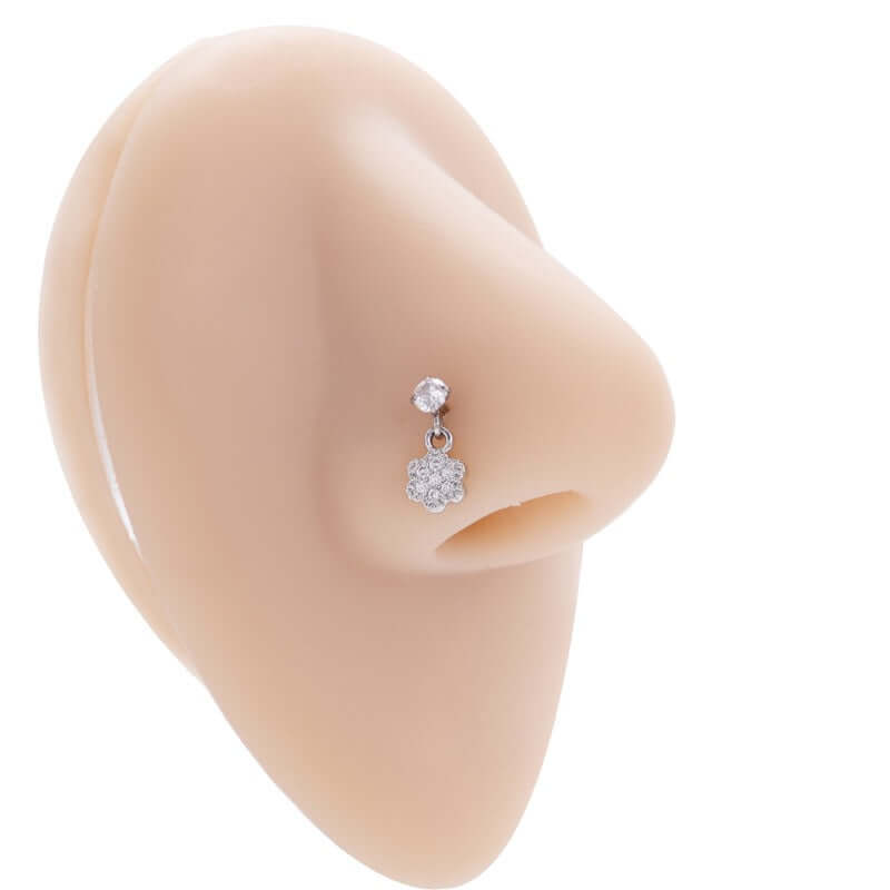 Hypoallergenic Flower Dangle Nose Ring - Sterling Silver Nose Stud for Sensitive Skin | Perfect for Pierced Nose Jewelry, Daily Wear & Special Occasions