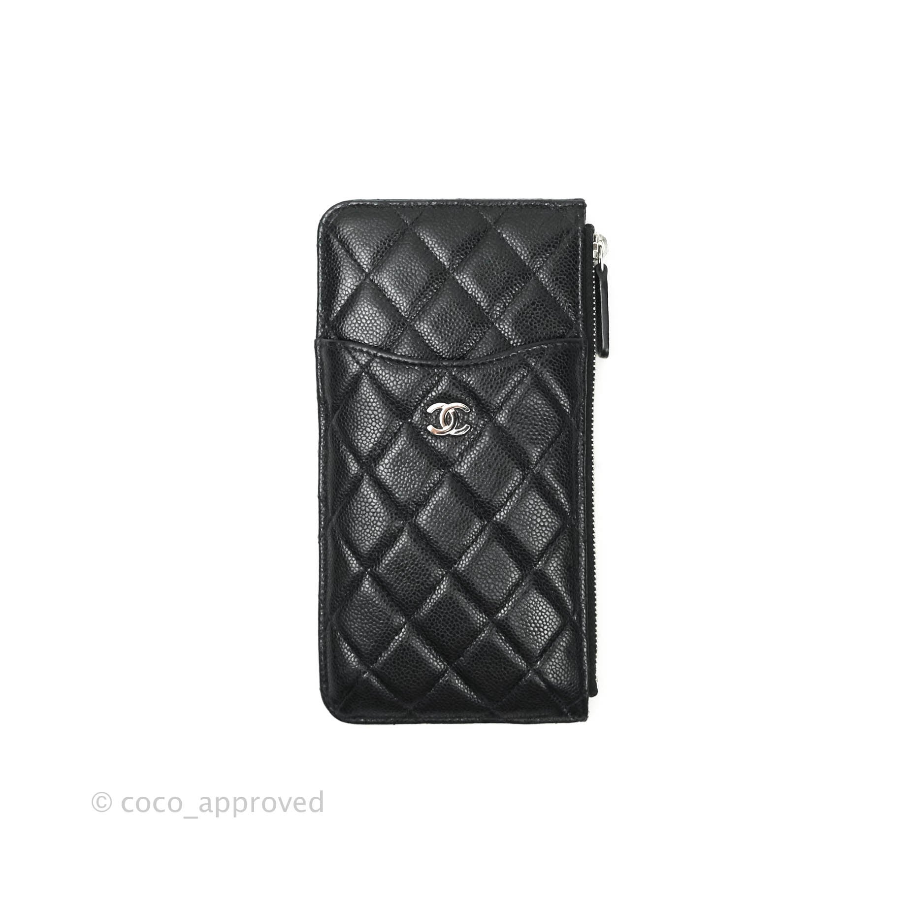 Chanel Classic Flat Black Caviar Leather Wallet Pouch with Silver Hardware - Luxury Compact Card Holder for Women | Perfect for Everyday Use, Travel & Gifts
